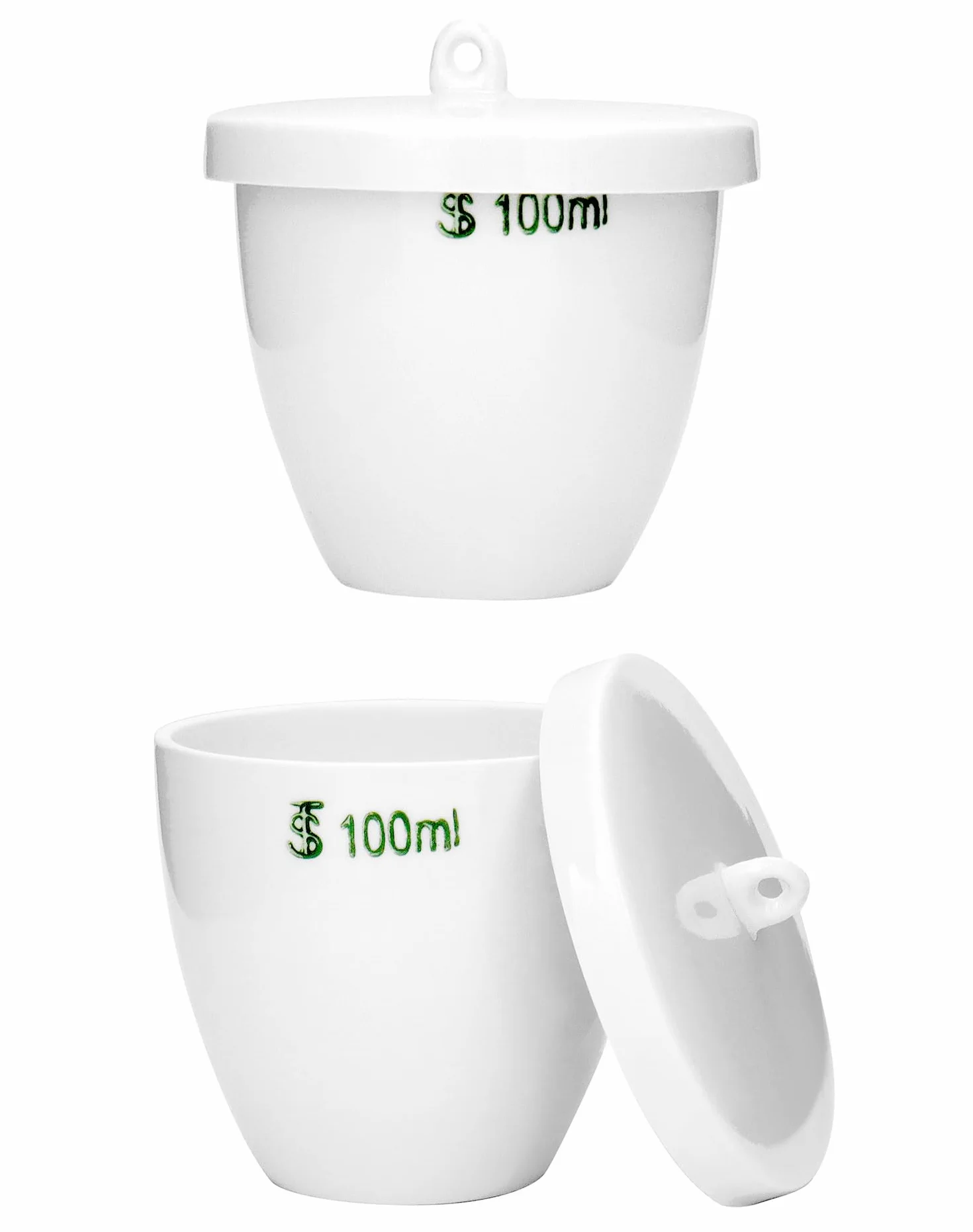 QWORK Crogiolo in porcellana resistente con coperchio, capacità 100 ml, per scuola, laboratorio, confezione da 6