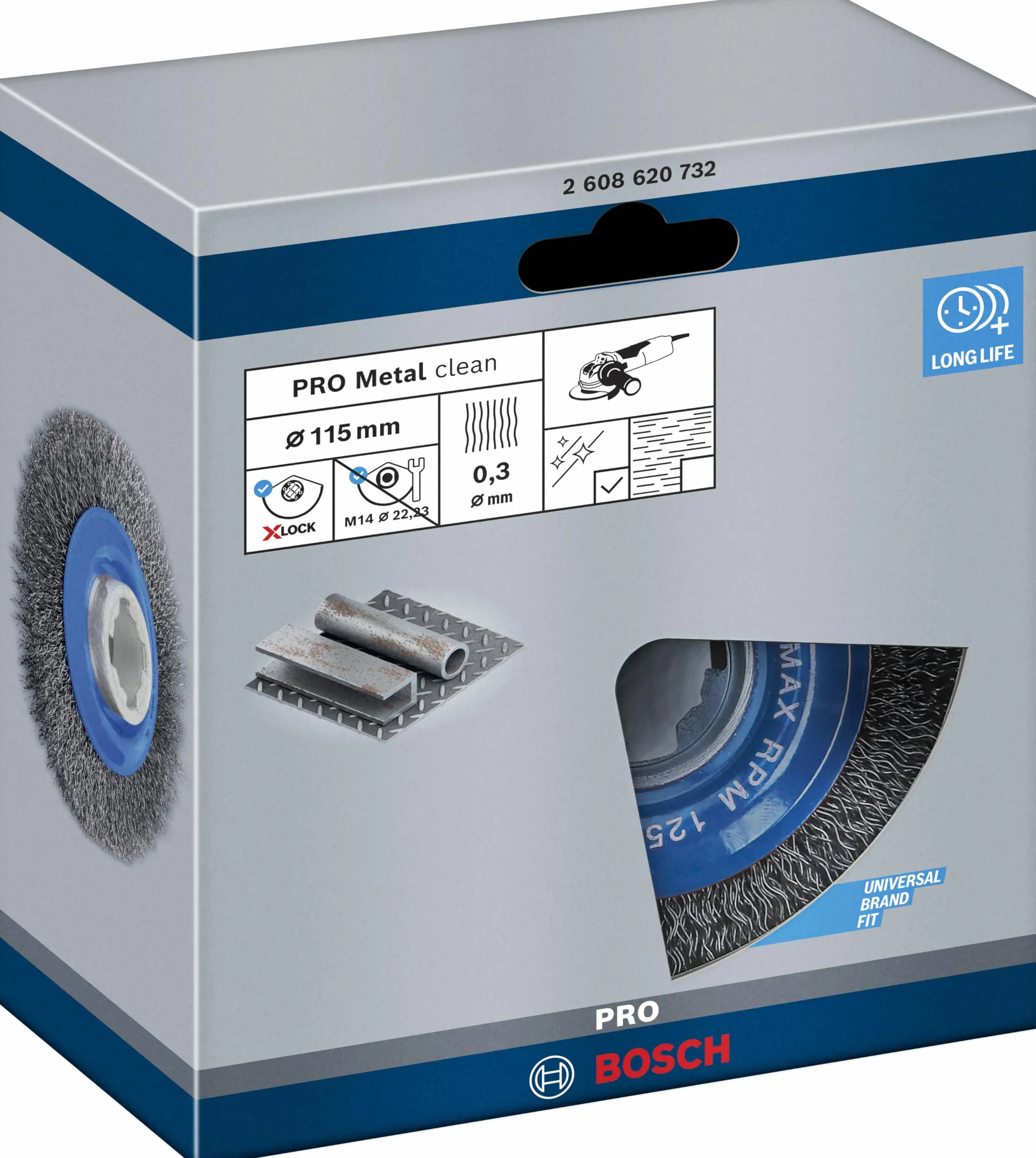 Bosch Professional 2608620732 Spazzola a Disco Ondulato Clean, per Metallo, X-Lock, Ø 115 mm, Spessore Filo 0.3 mm