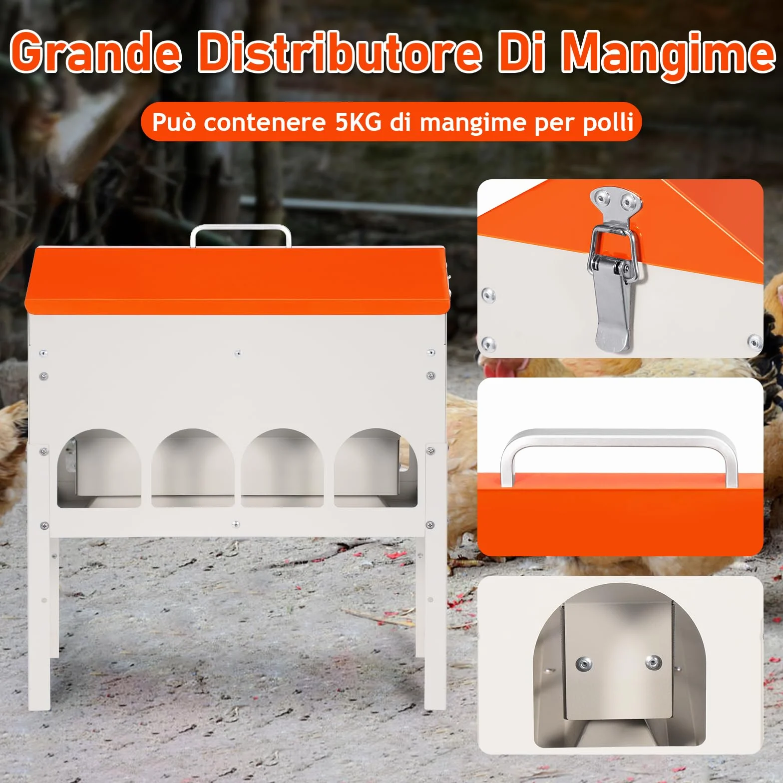 Mangiatoia Automatica Per Galline, 5kg, Distributore Automatico Di Mangime Per Polli, Alimentatore Per Anatre E Piccioni, Può Essere Sollevato, Antispreco, Accessori Per Pollame