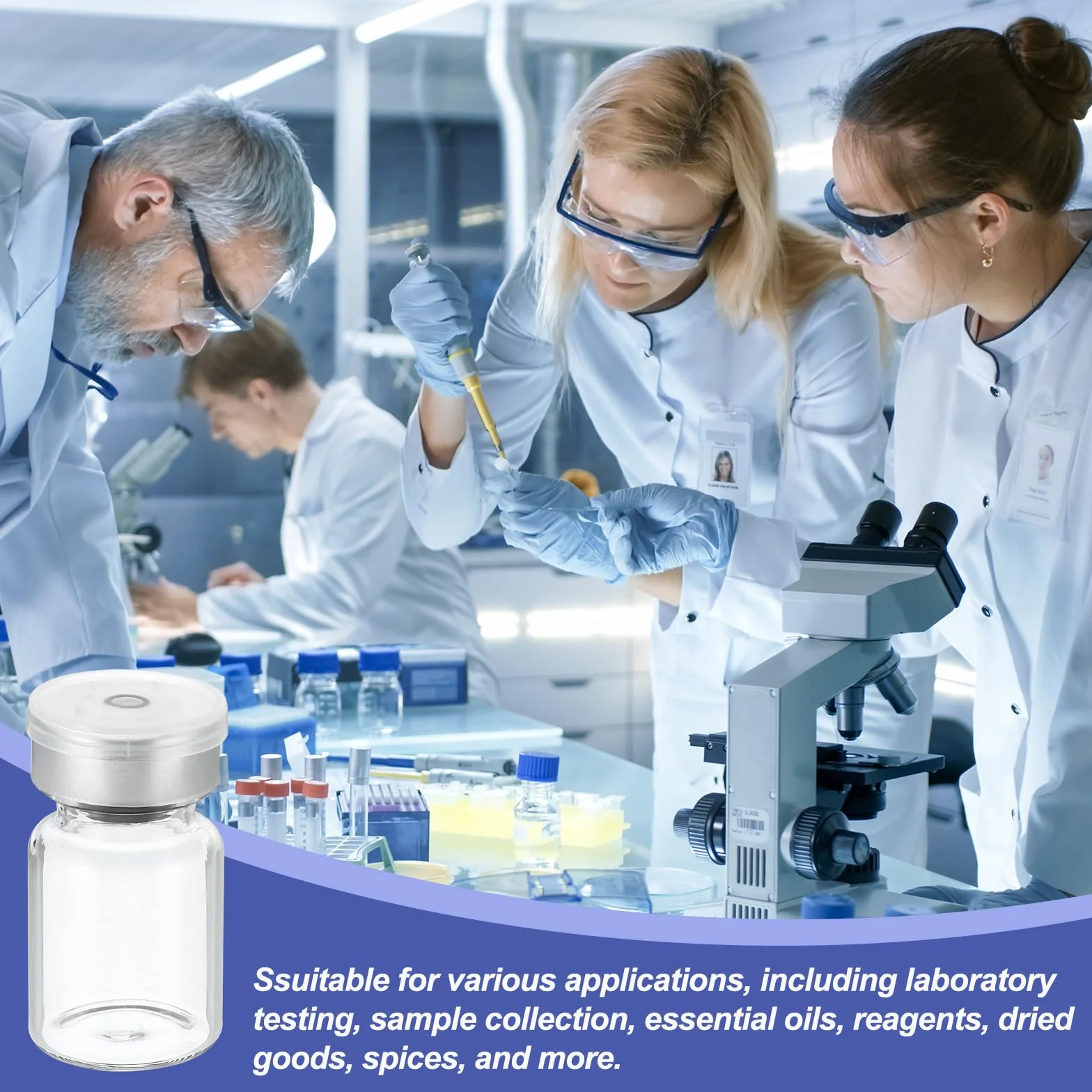 PATIKIL 5ml Fiale Esemplare, 8pz Fiale Vuote Laboratorio con Tappo Gomma Butilica Tappi Superiori Crimpare Fiala Vetro Borosilicato, Trasparente