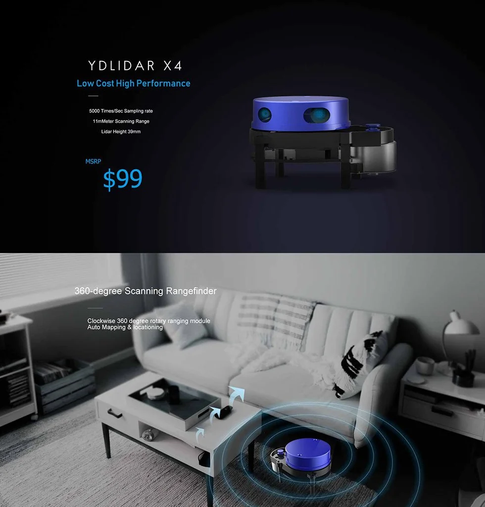 LIDAR-053 EAI YDLIDAR-X4, modulo sensore di scansione per scanner laser con un raggio di azione di 10 metri e una frequenza di scansioni di 5 Hz Lidar X4