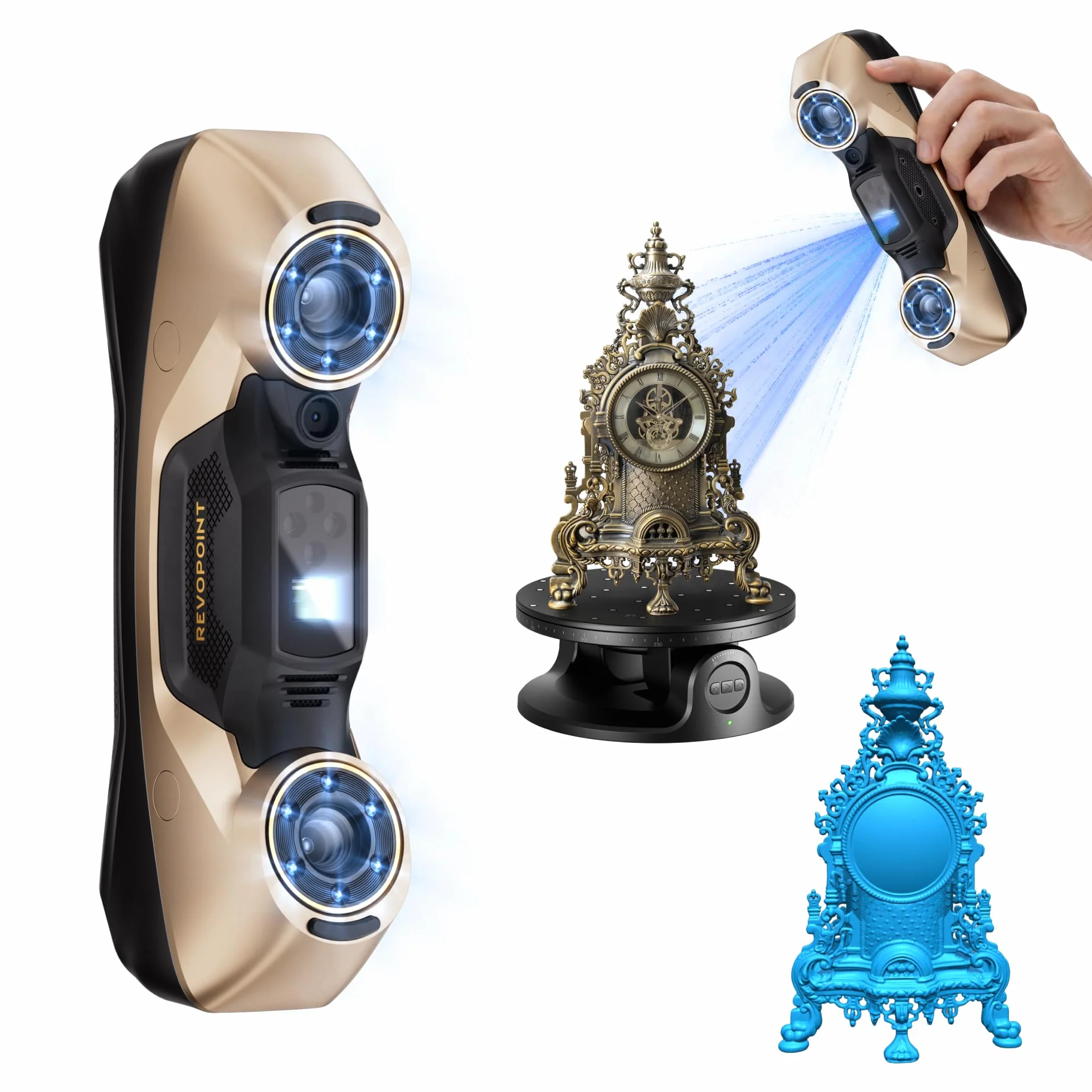 Revopoint MetroY Ultra Scanner 3D, con Laser Blu di Precisione da 0,01 mm, Alta Velocità a 90 FPS, Wi-Fi 6 Wireless, Scansione Esterna, Scansione a Colori per Reverse Engineering e Stampa 3D, Standard