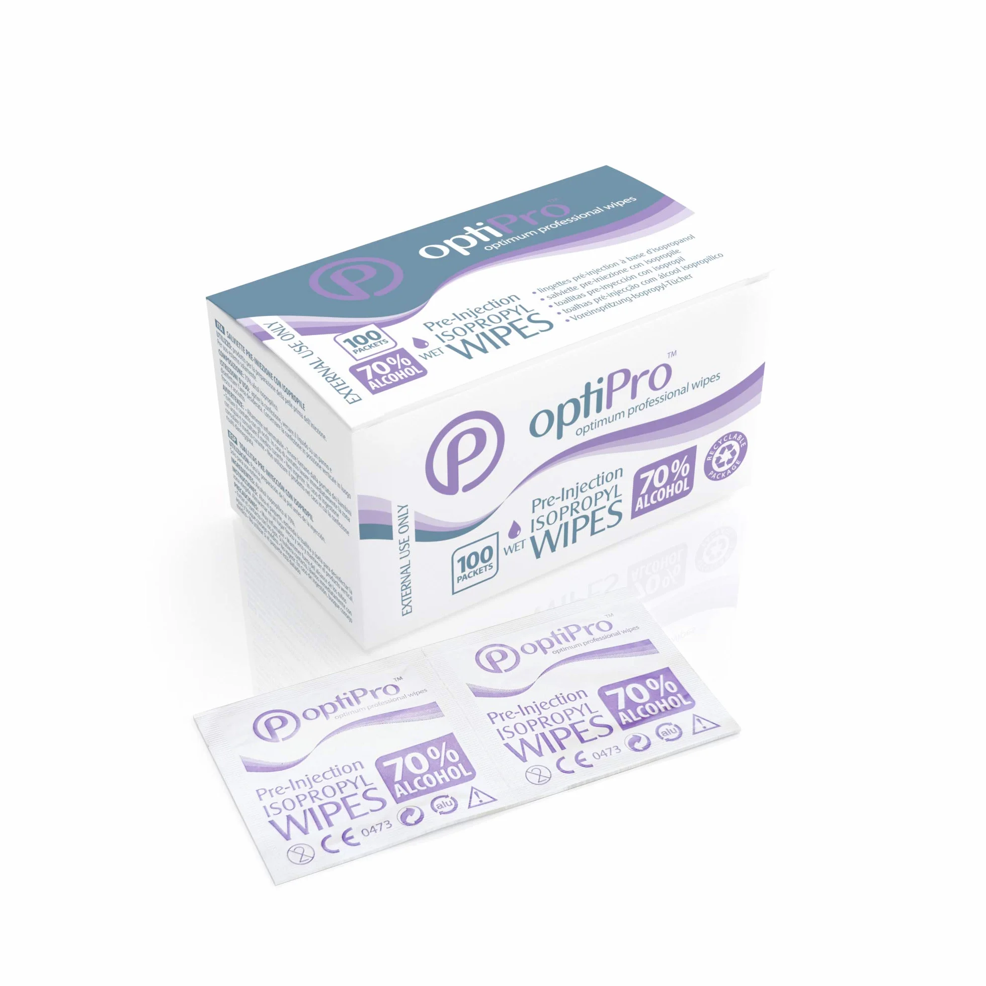 OptiPro Salviettine Pre-iniezione Alcol Isopropilico 70% Confezione 100