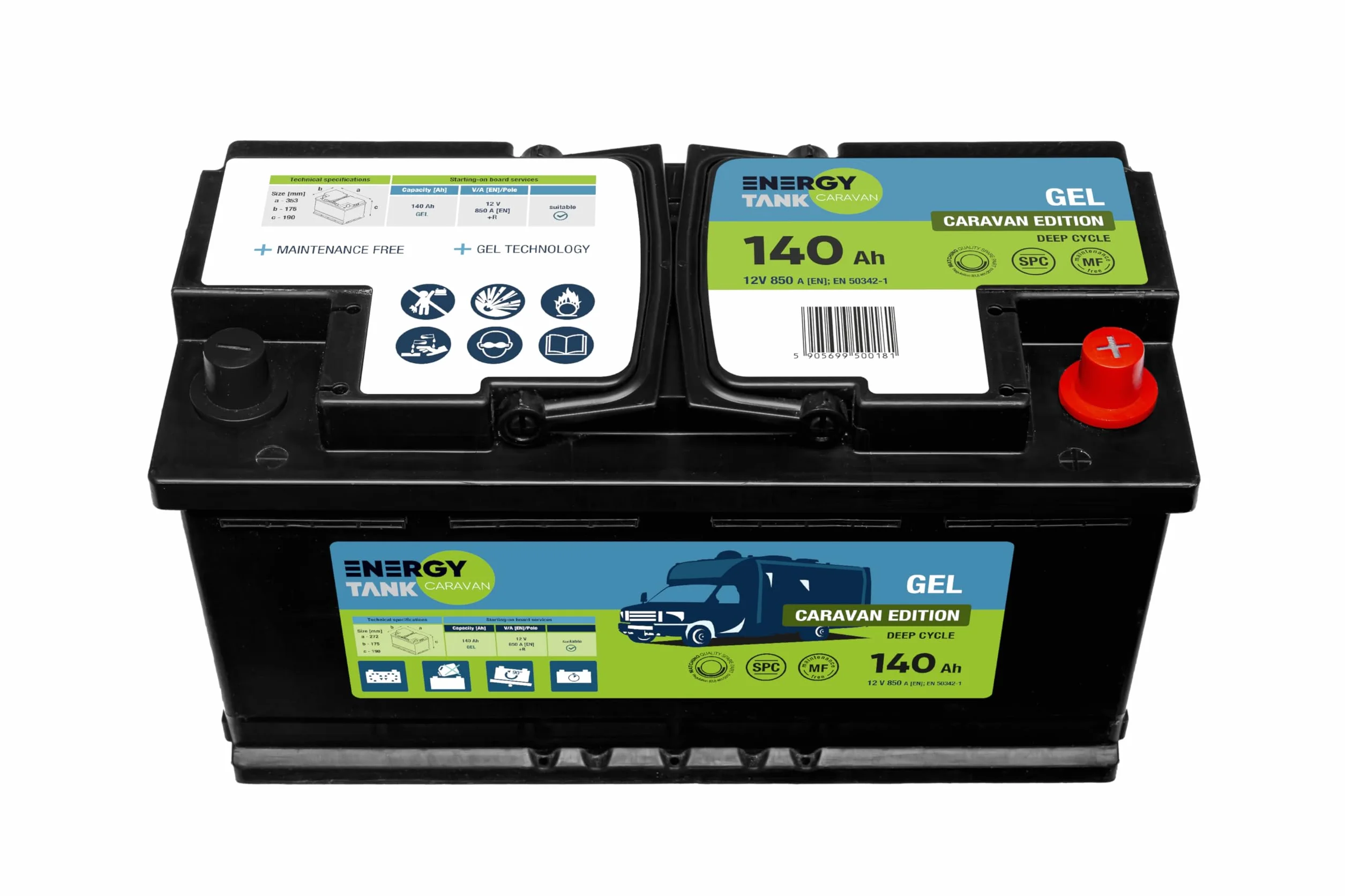 Batteria Gel 12 V 140 Ah – modello da campeggio mobile e stazionario – Gel per camper – per auto e roulotte – protetta da vibrazioni e urti