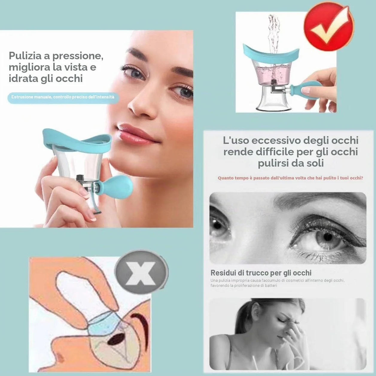 Bicchiere per il lavaggio degli occhi, Kit per il lavaggio degli occhi silicone manuale per la pulizia degli occhi strumento per il lavaggio degli occhi (Blu)