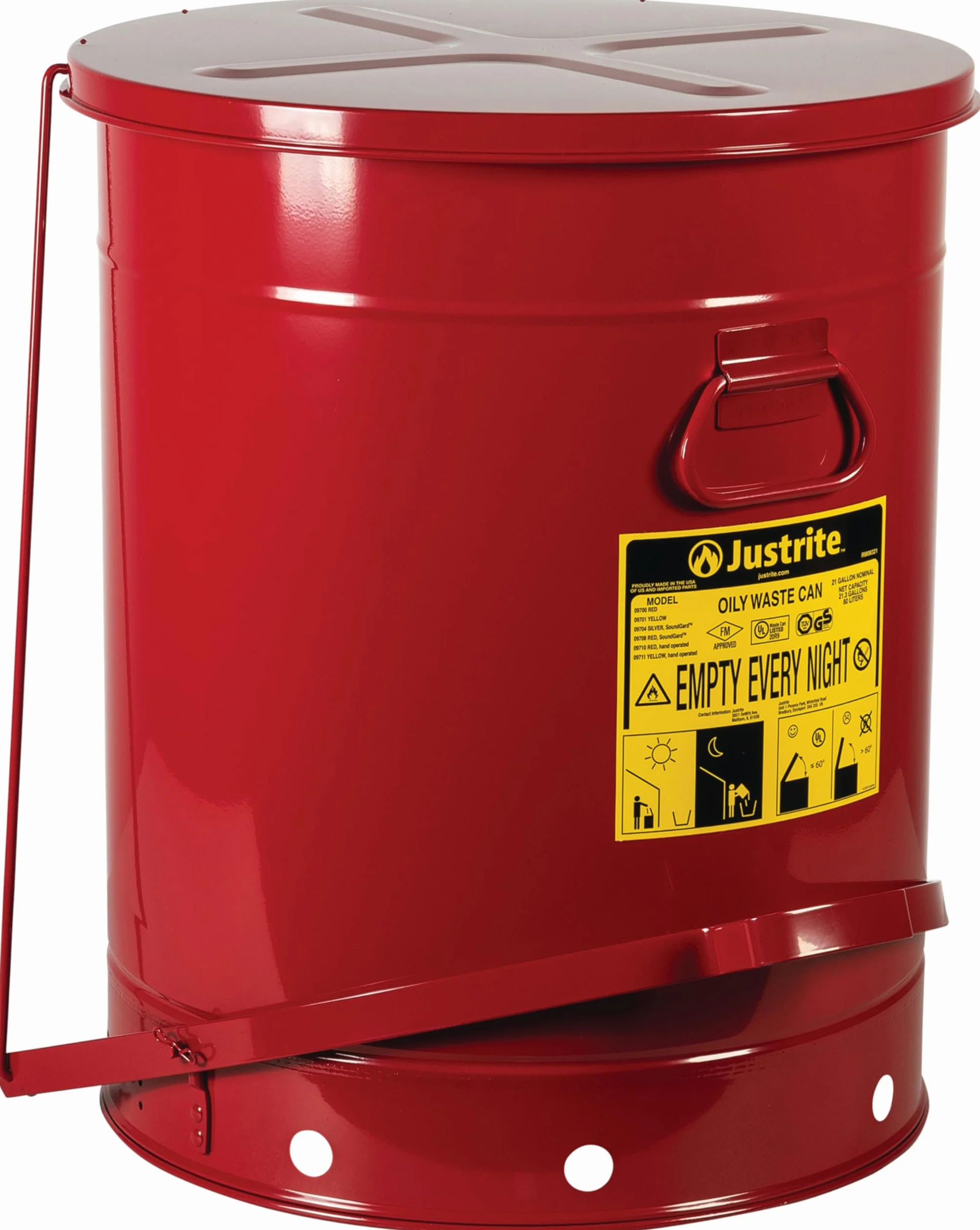 Justrite 09700 rifiuti oleosi di sicurezza in acciaio zincato con leva per piede, capacità 80 L, diametro x 18-3/20,32 cm (8") 23-7/H (16 40,64 cm, colore: rosso