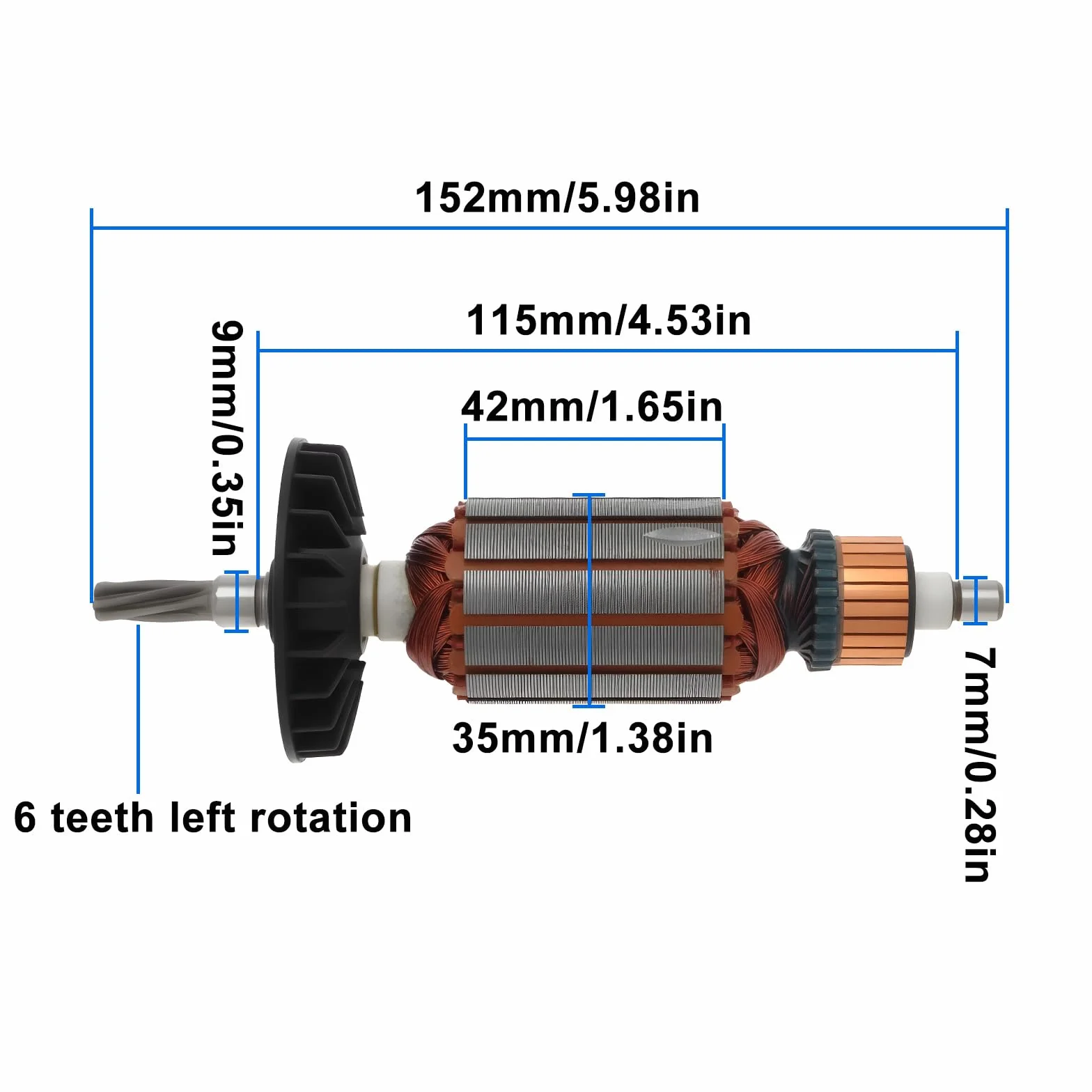EMSea Rotore Per Indotto Per Trapano A Percussione Elettrico 6 Denti 1614010227 Compatibile Con Bosch GBH 2-24 DSR GBH 2 SR GBH 2-24 DFR