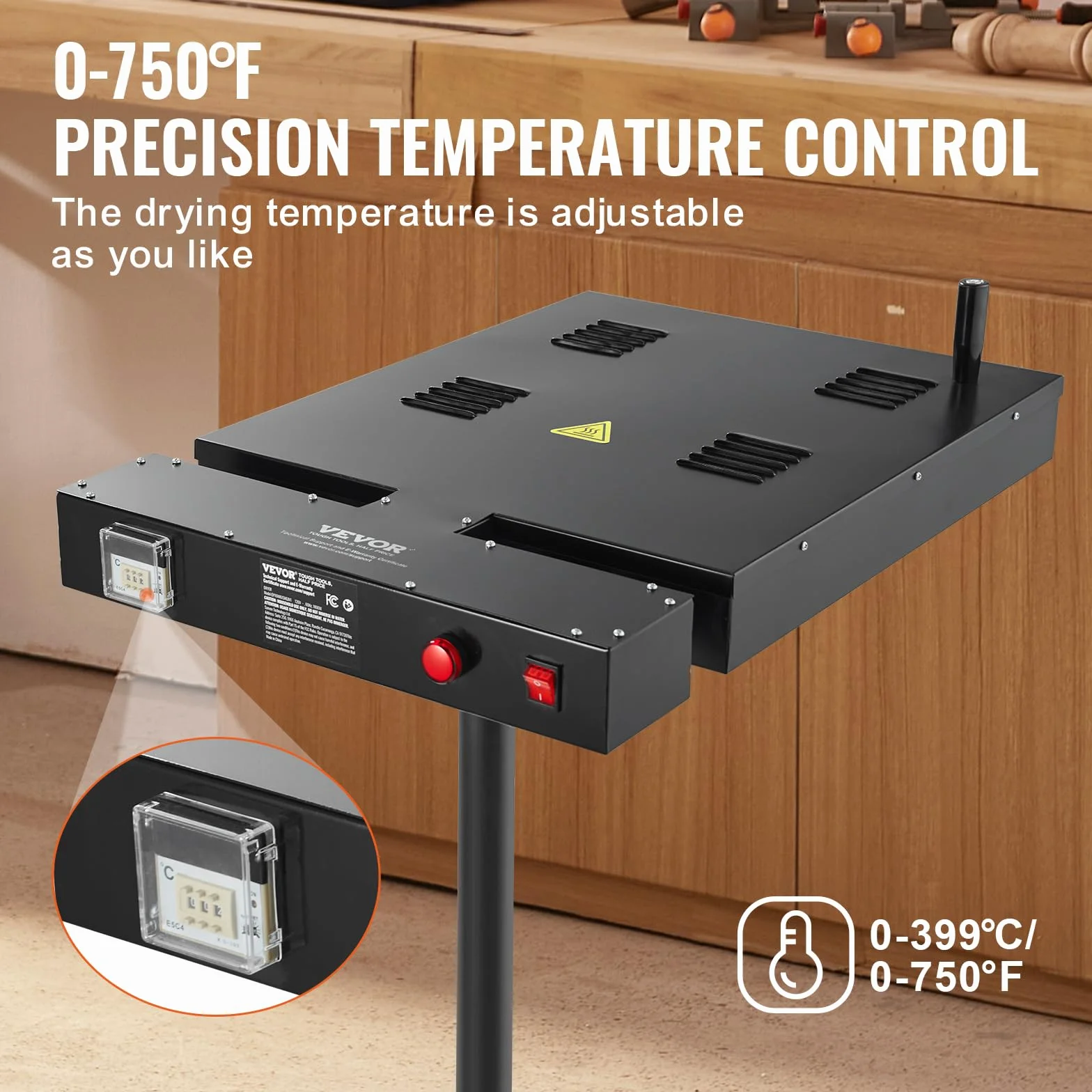 VEVOR Essiccatore Flash, Essiccatore Flash 16 x 16 Pollici per Serigrafia, Controllo della Temperatura 0-750 ℉, Essiccatore per Serigrafia con Supporto Regolabile in Altezza, Rotazione a 360°
