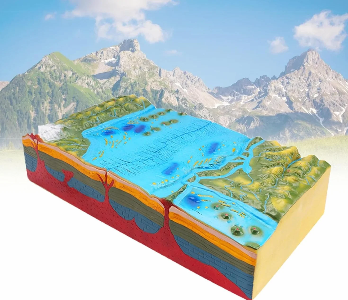 Modello geomorfologico e tettonica delle placche, modello didattico sulla struttura delle placche e sulla morfologia superficiale, for la dimostrazione della geografia nelle scuole medie