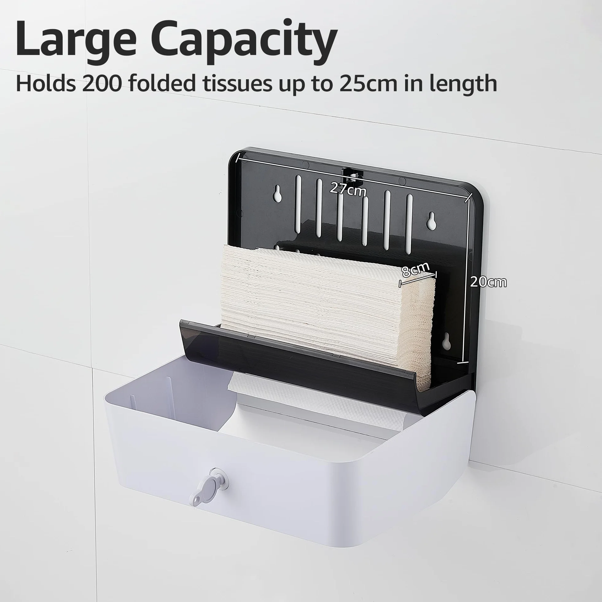 Distributore Salviette Carta Bagno da Muro, Dispenser Carta Asciugamani a Parete Commerciale Bianco 200 Fogli