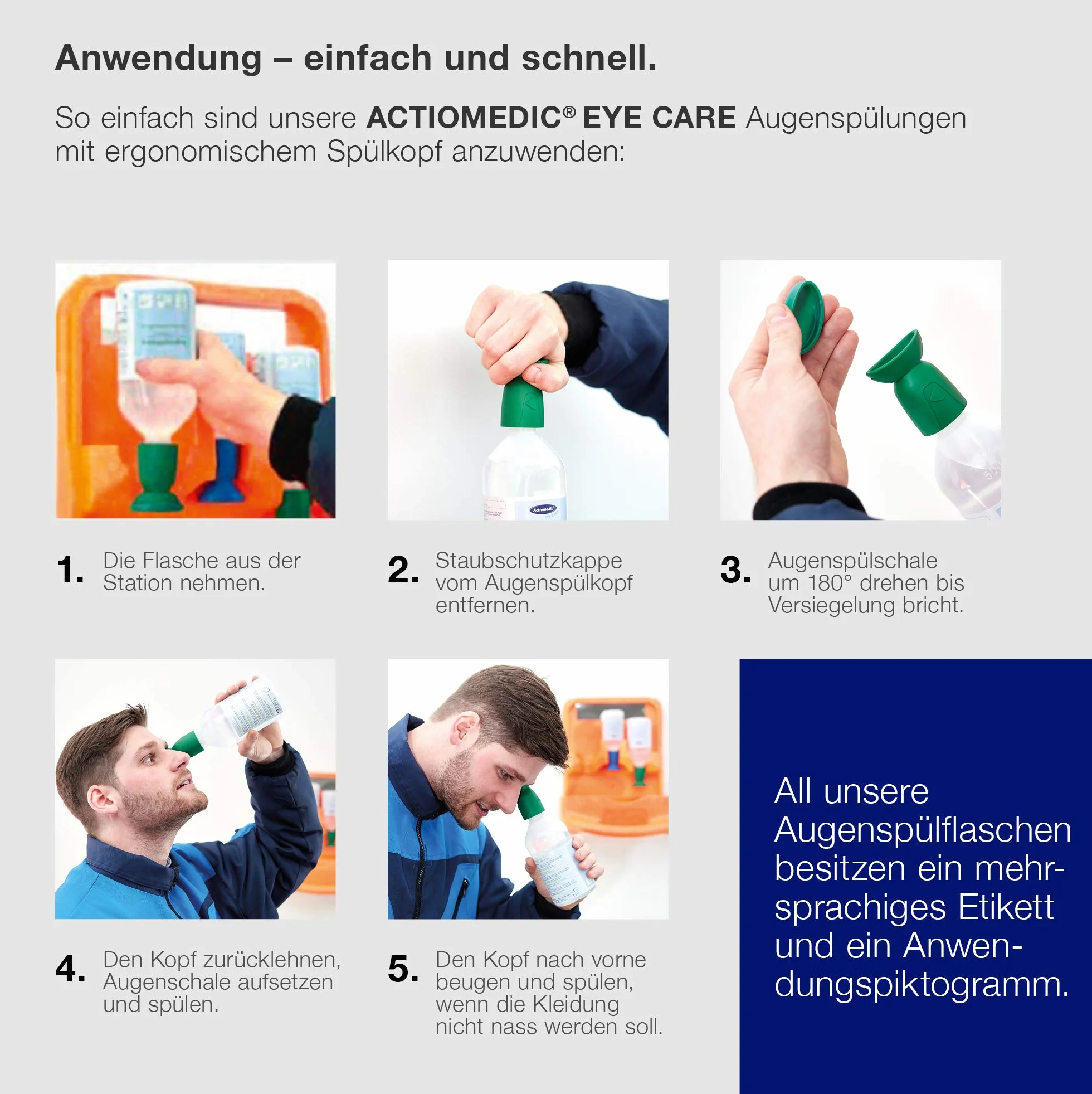 ACTIOMEDIC I Soluzione per lavaggio oculare tamponata ai fosfati BioPhos®74 4,9%, Collirio sterile per rimuovere le sostanze chimiche dagli occhi, Dispositivi primo soccorso, 500 ml
