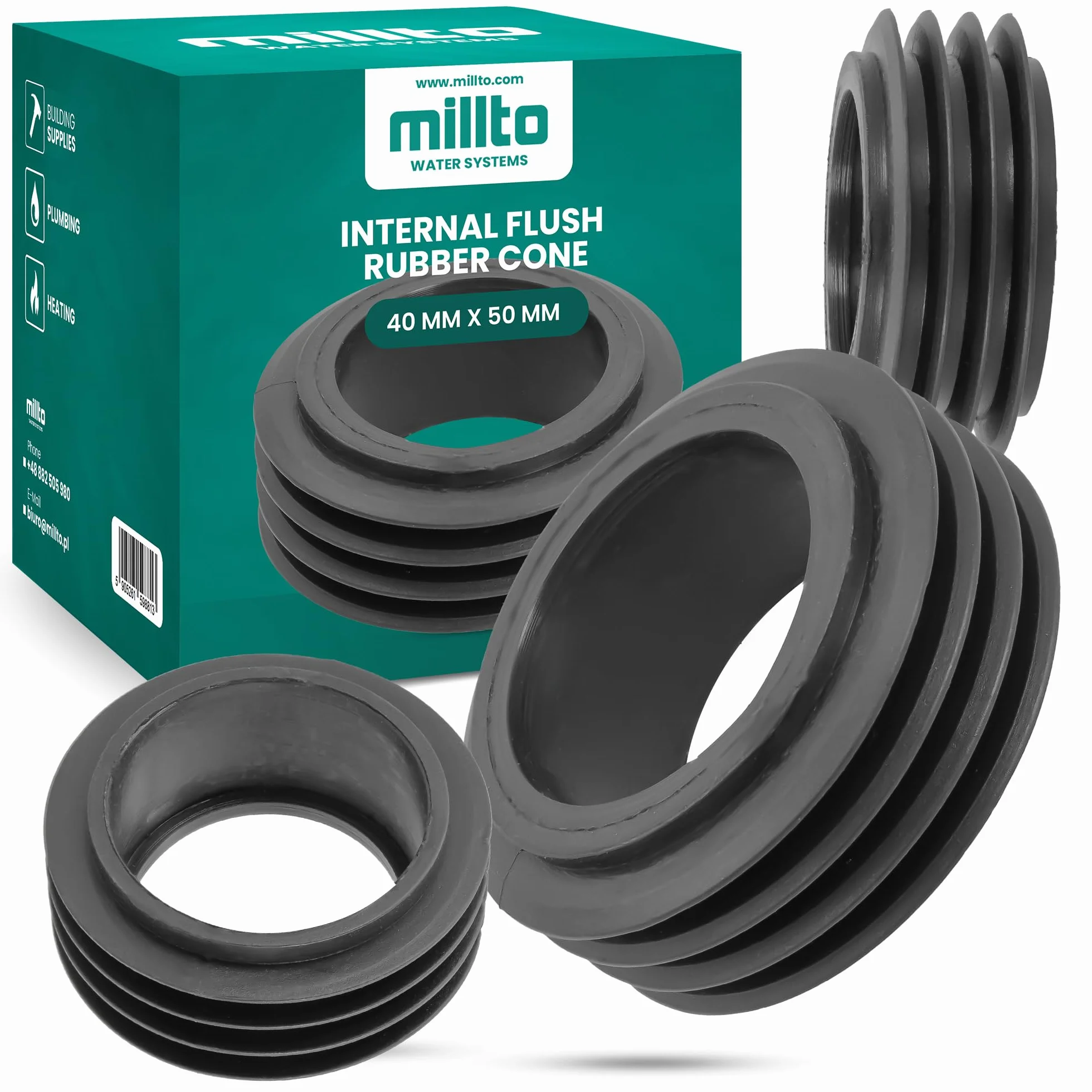 Riduttore in Gomma a Filo Interno 40 x 50 mm - Guarnizione di Collegamento per WC e Tubi di Scarico