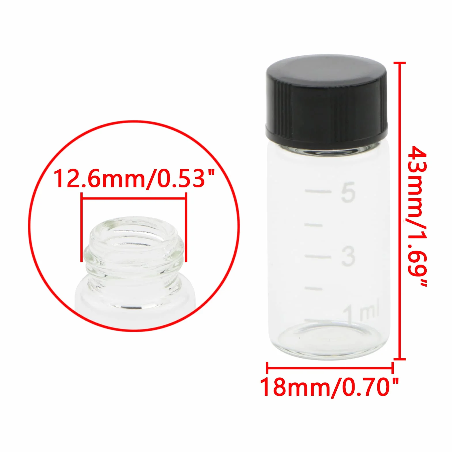 Flaconi di vetro trasparenti da 5ml con tappo a vite graduato per viaggio