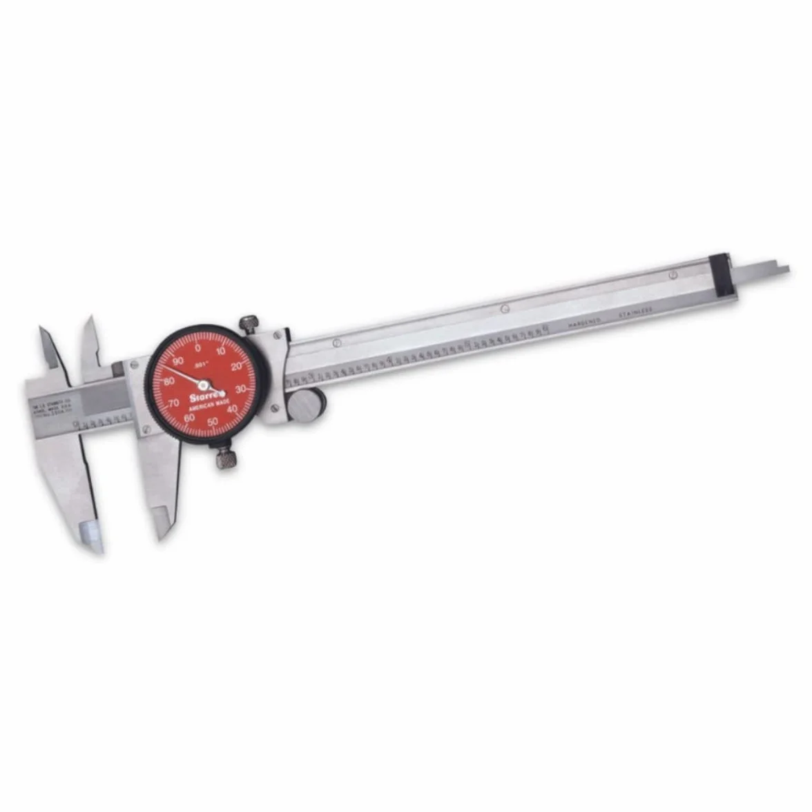 Starrett R120A-6 Calibro per quadrante, in acciaio inox, quadrante rosso, gamma 0-6" (0-150 mm), precisione metrica ± 0,02 mm (0,001"), risoluzione ± 0,02 mm (0,001")