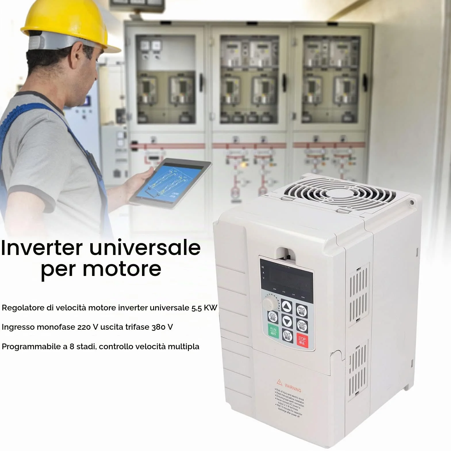 Azionamento a frequenza variabile, 5.5KW Ingresso monofase 220V Uscita trifase 380V Azionamento VFD programmabile a 8 fasi Controllo PID Regolatore di velocità VFD regolabile a basso rumore Inverter