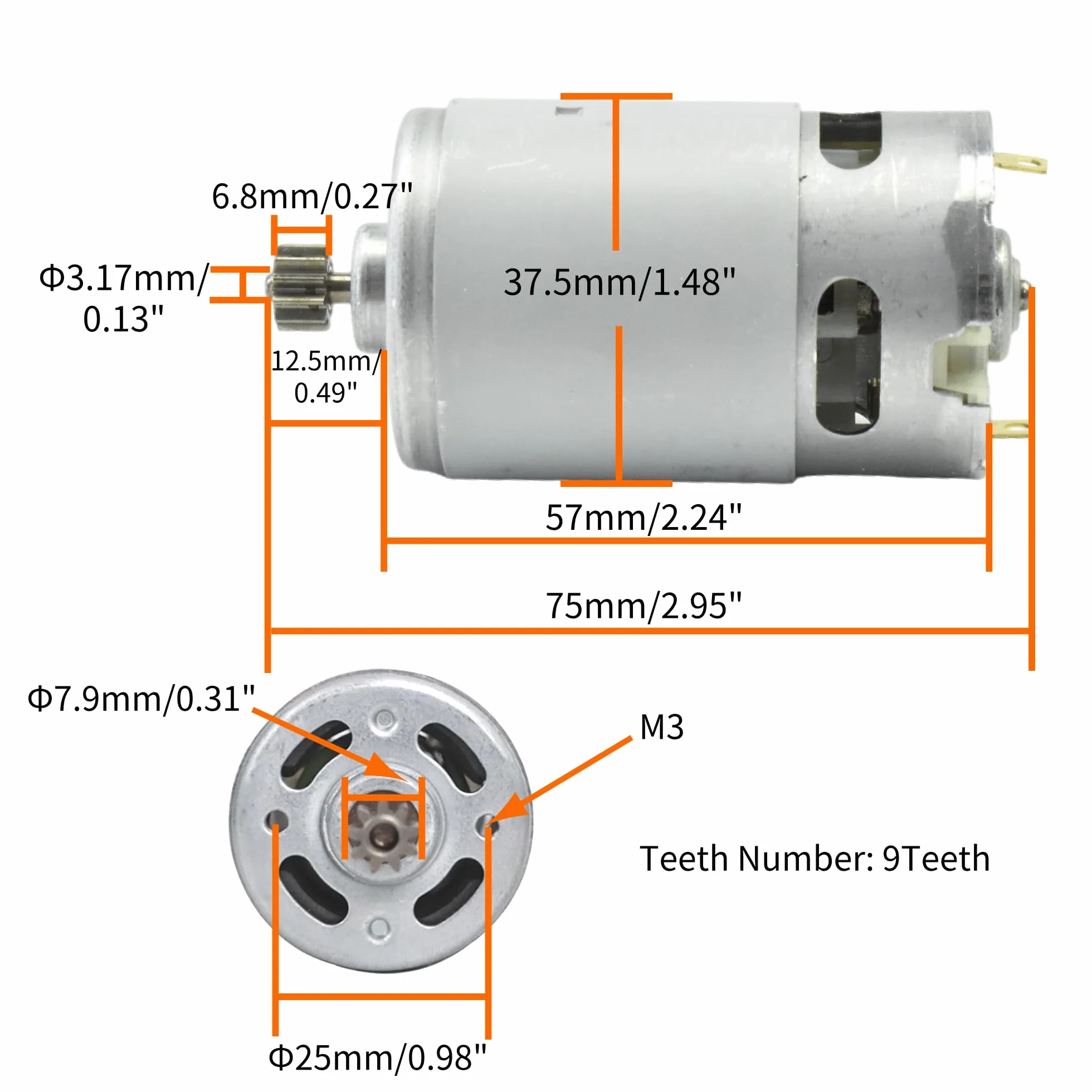 CHANCS DC 18V Motore Elettrico 9 Denti RS-550 per Trapano A Mano Elettrico Cordless 2PCS