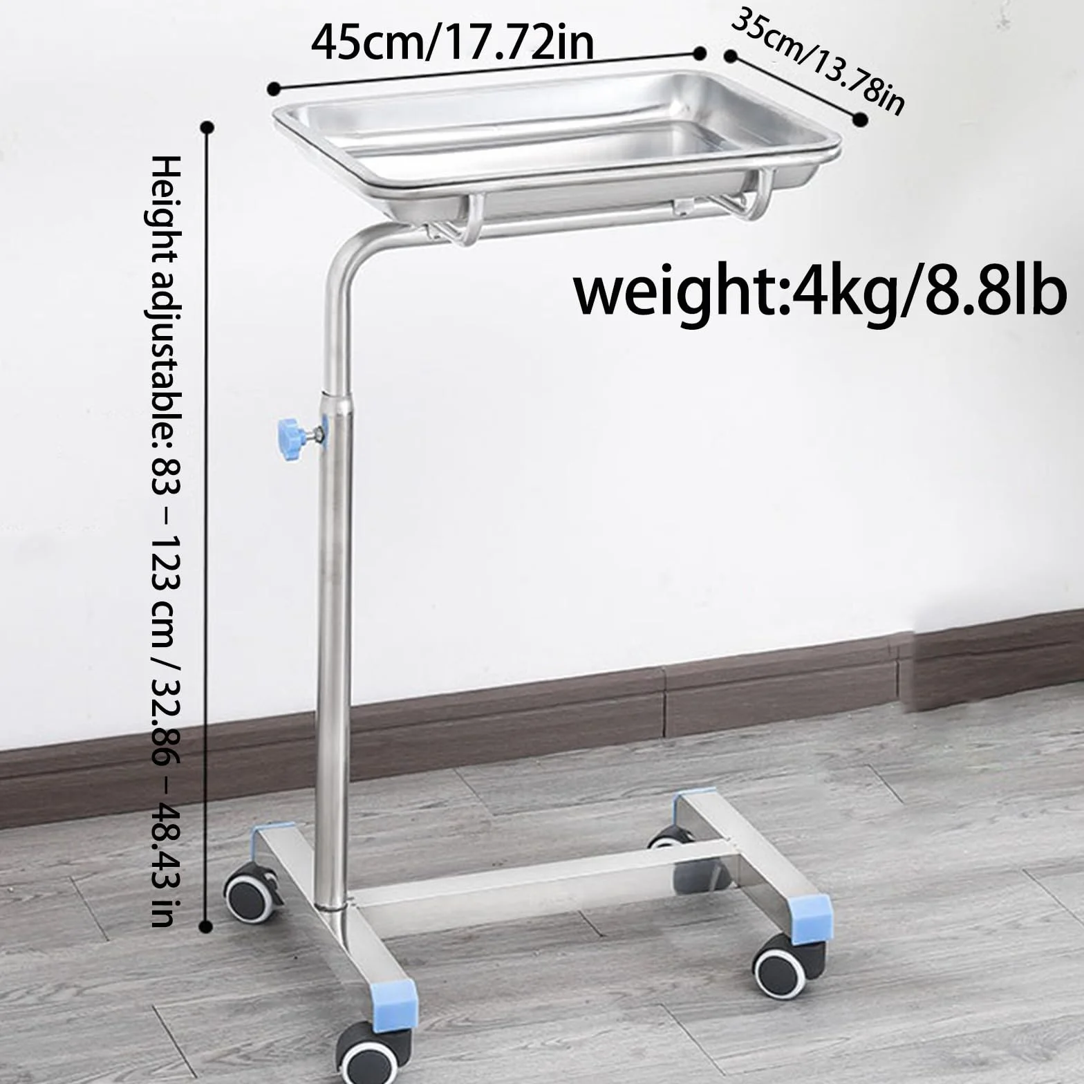 Carrello Medico, Carrelli da Laboratorio in Acciaio Inossidabile, Carrello da Laboratorio con Rotelle, Dotato di Quattro Ruote Girevoli, per Laboratorio, Clinica, Ospedale, Salone,Argento,A