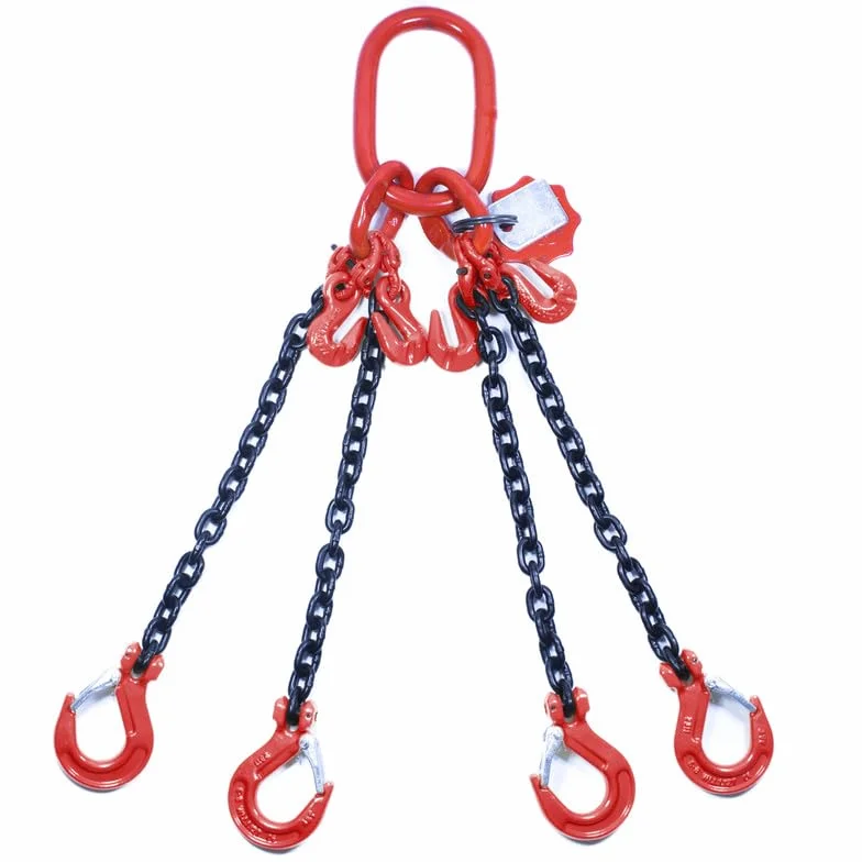 Catena di Sollevamento a 4 Bracci 8mm x 4m con Ganci a Forcella e Ganci Accorciatore - Catena di Ancoraggio ad Alta Resistenza - Catena di gru Robusta Classe 8