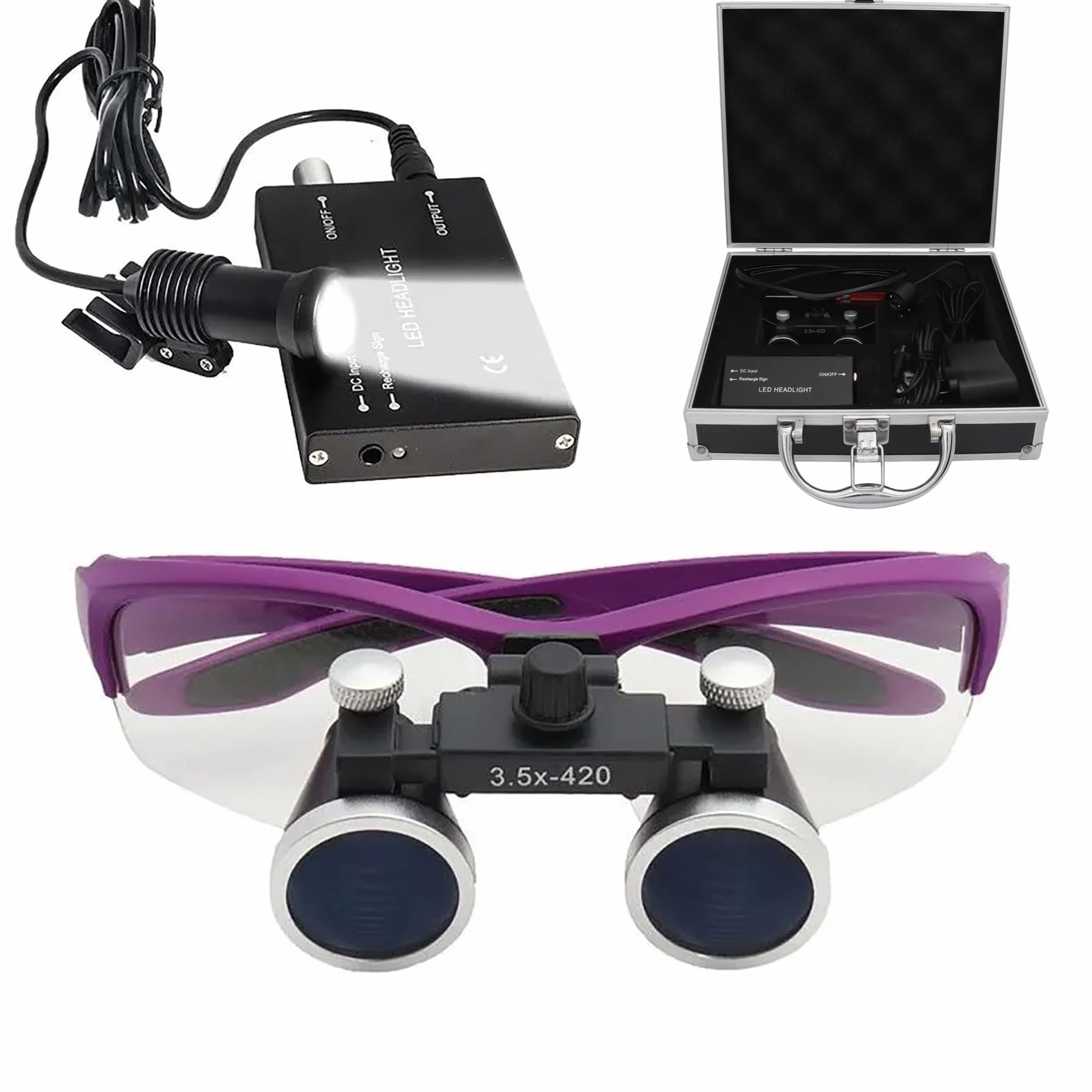 Occhiali ingrandimento,Lente d'Ingrandimento Dentale, dental loupe,lampada dentale 3,5x Occhialini Binoculari Medici Chirurgici Dentali con Faro LED per Chirurgia Odontoiatrica