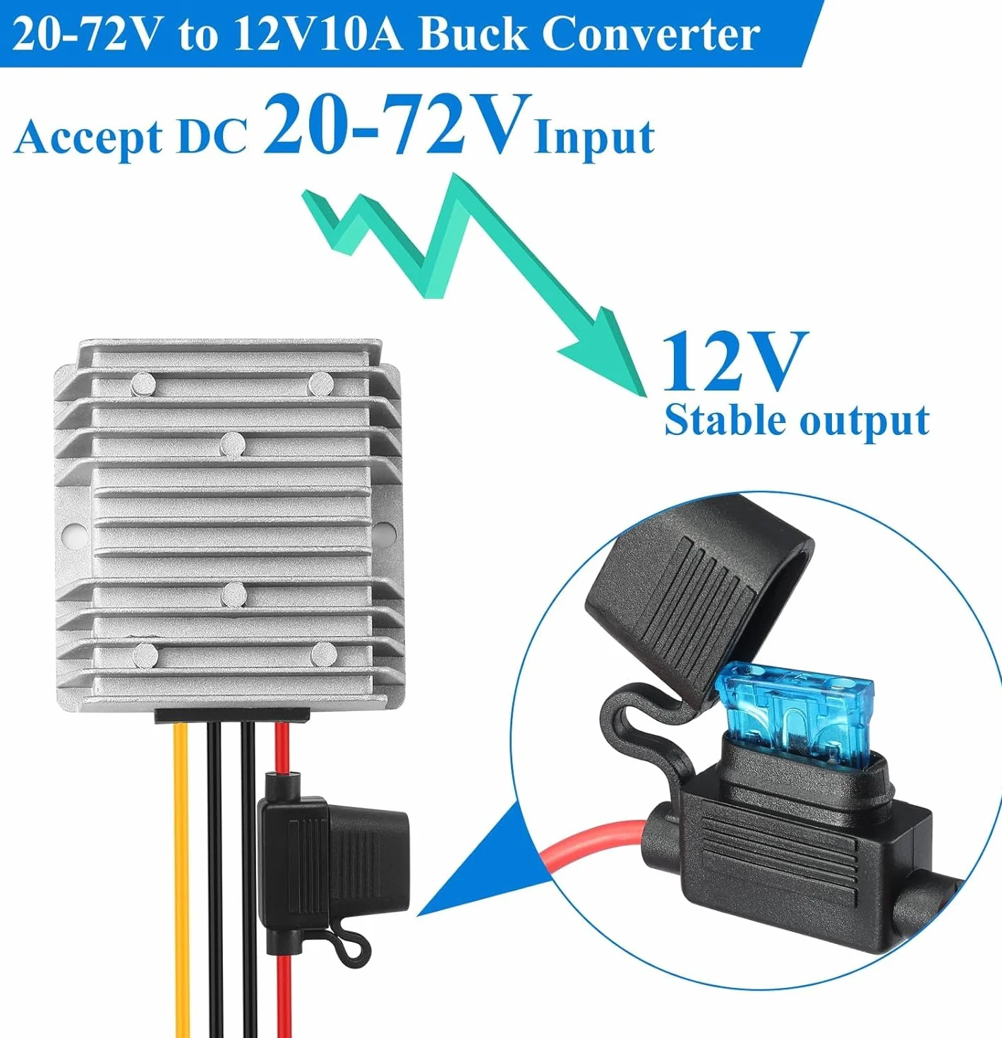 Alimentatore DC/DC 20-72V a 12V 10A 120W Convertitore di Tensione per Automotive LED