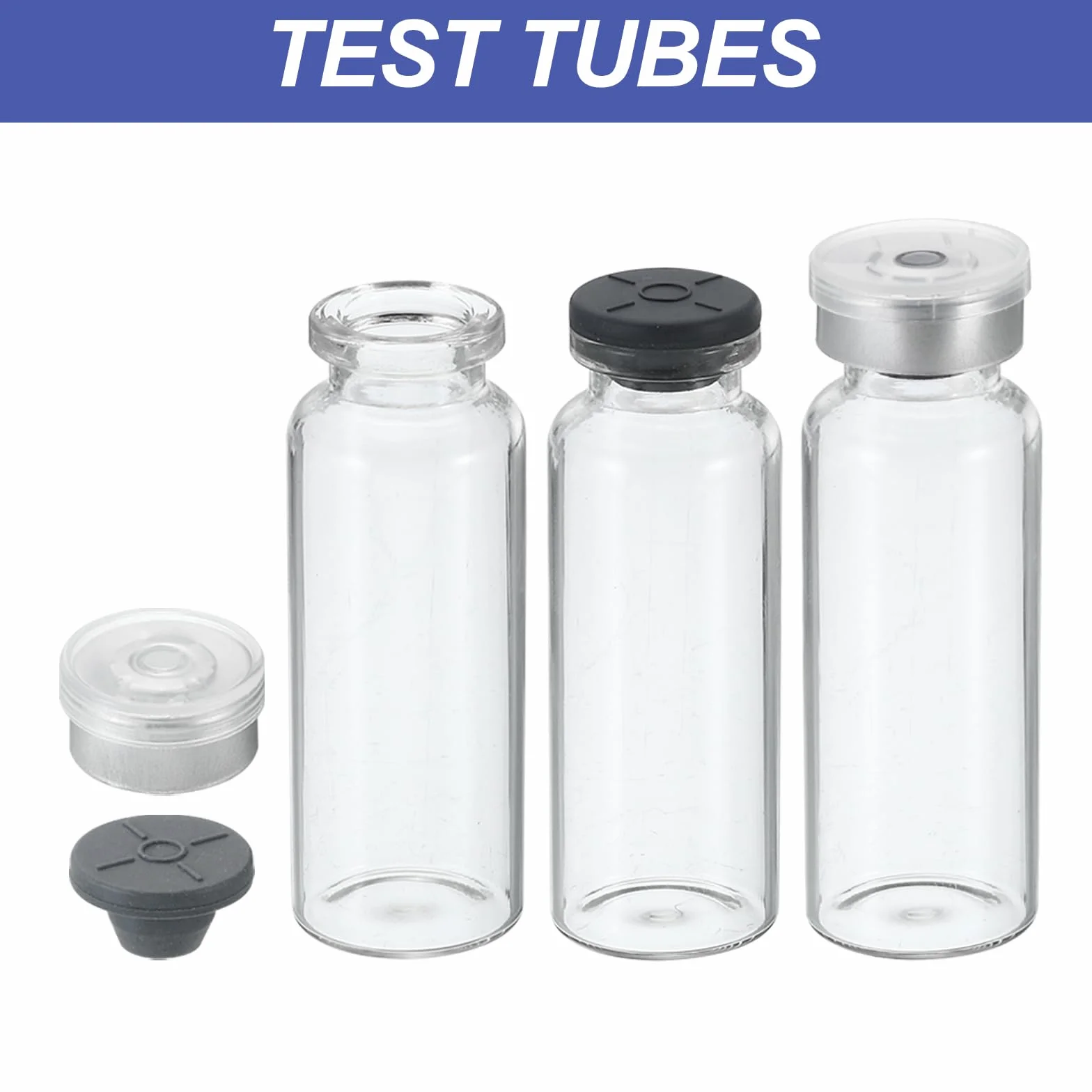 PATIKIL 20ml Fiale 8 Pacco Laboratorio Vuote Fiale con Butile Gomma Tappo e pinze Superiore Tappi Borosilicato Vetro Fiala Trasparente