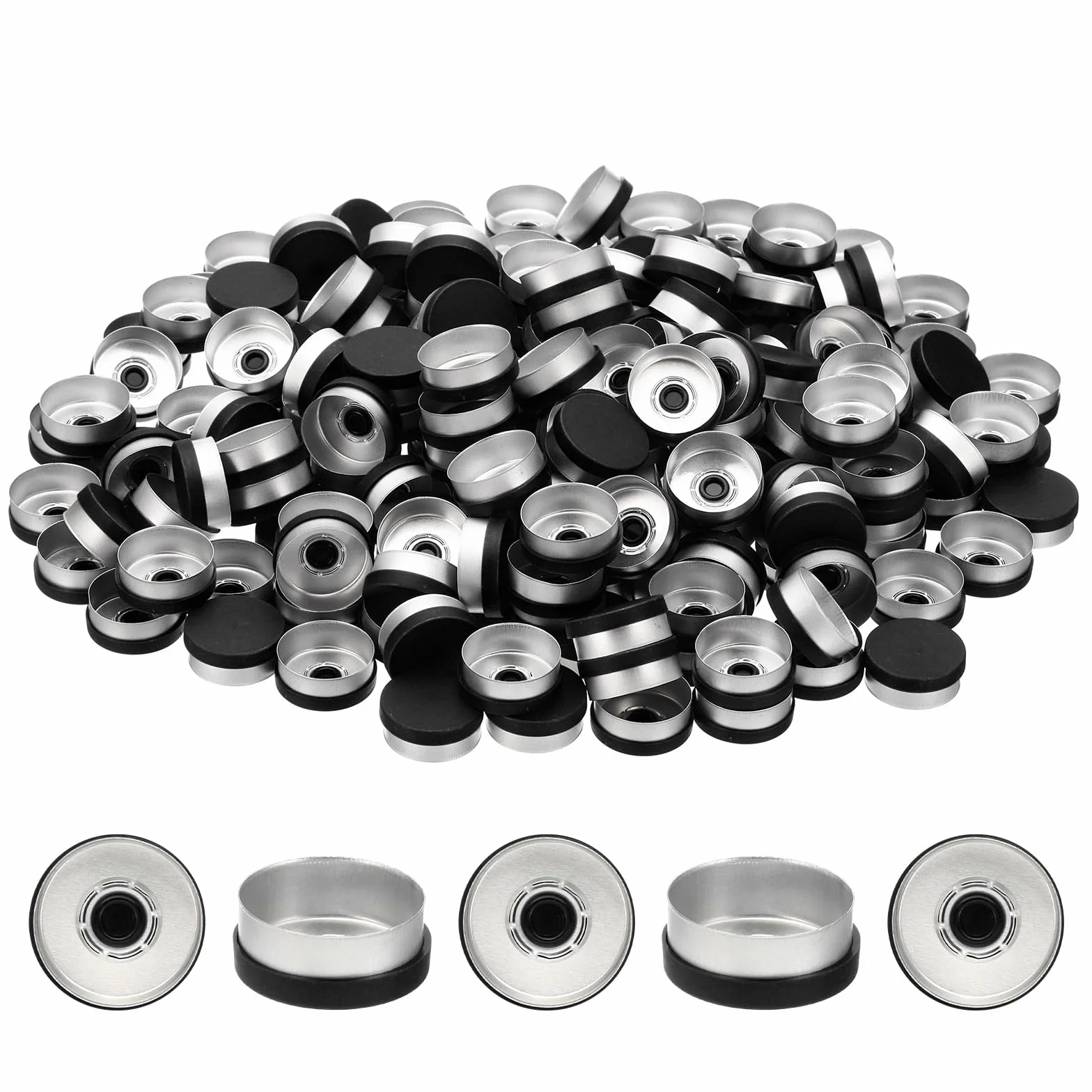 PATIKIL 20mm Tappi A Strappo 200 Pezzi Sigilli Per Fiale Plastica Alluminio Nero