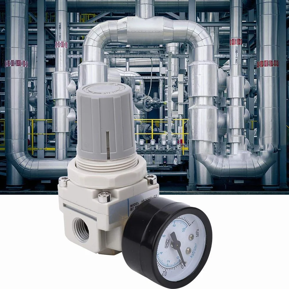 Regolatore Pressione Pneumatico AR2000-02 1/4" con Manometro Integrato e Filtro per Aria Compressa Precisione 0.05-0.85MPa per Officine Industriali e Sistemi Pneumatici Attrezzi