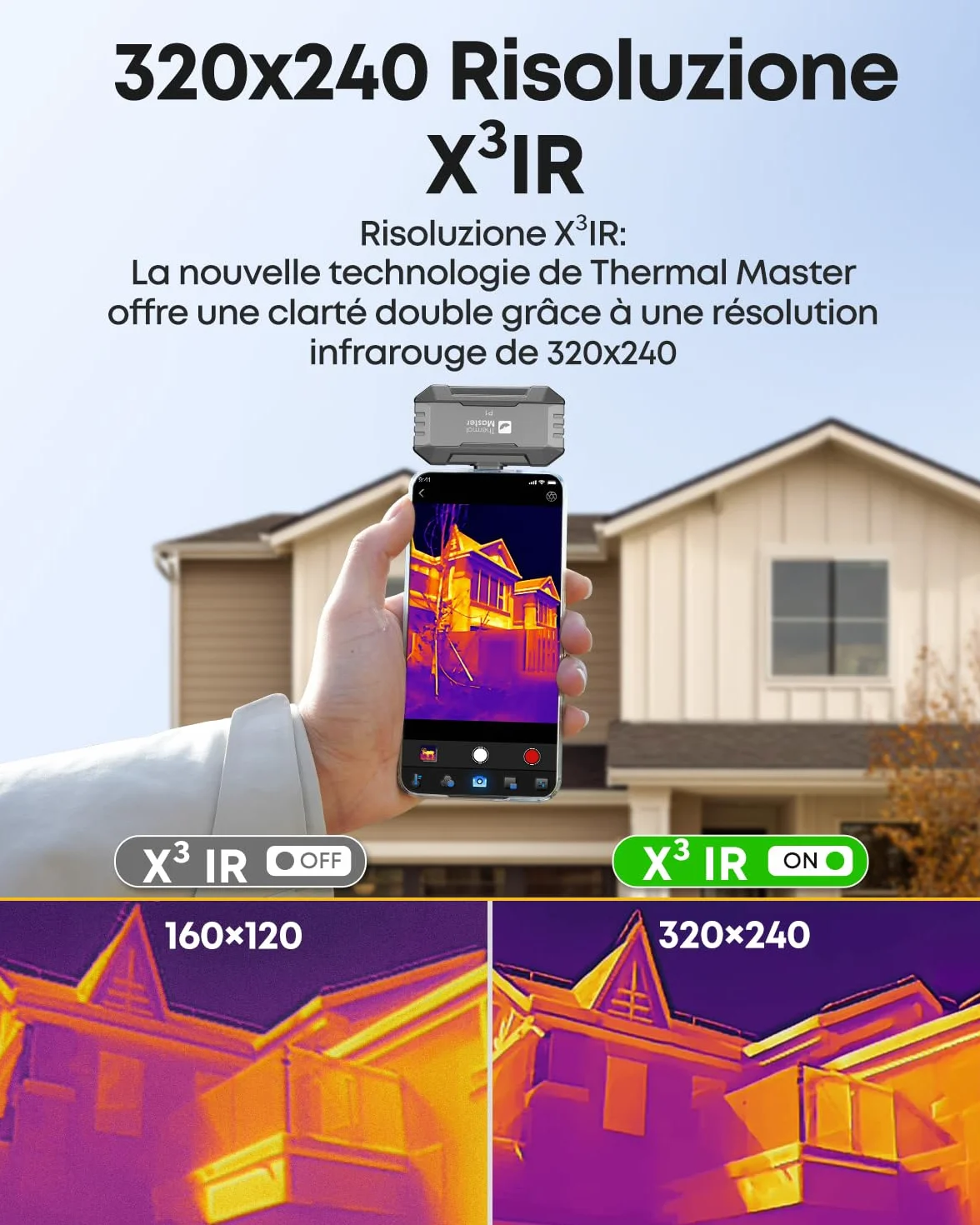 Telecamera termica Thermal Master P1 per iPhone 15/16 e Android | Fotocamera a infrarossi con risoluzione IR X³ 320x240, -20℃-600℃ | Ispezione domestica con zoom 15x