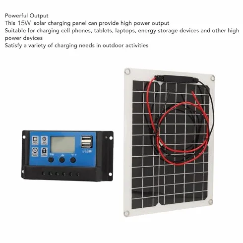 Kit panneau solaire 15W, avec régulateur de charge PWM 50A 12V/24V, panneau solaire haute efficacité pour bateau, caravane, camping-car et autres applications hors réseau