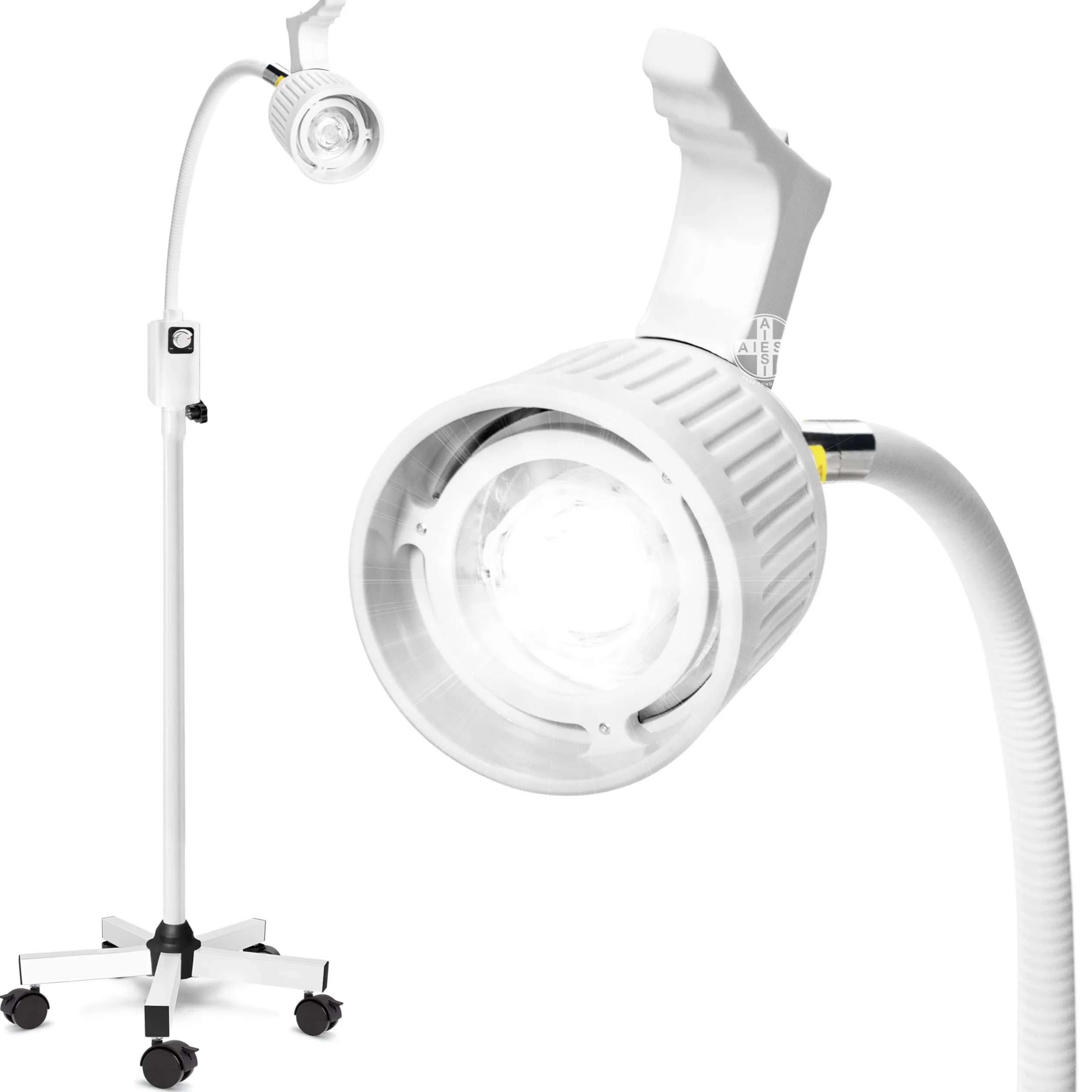 AIESI® Lampada da visita medica LED con braccio flessibile su stativo, Ruote piroettanti, Snodo direzionale, Garanzia Italia 24 mesi