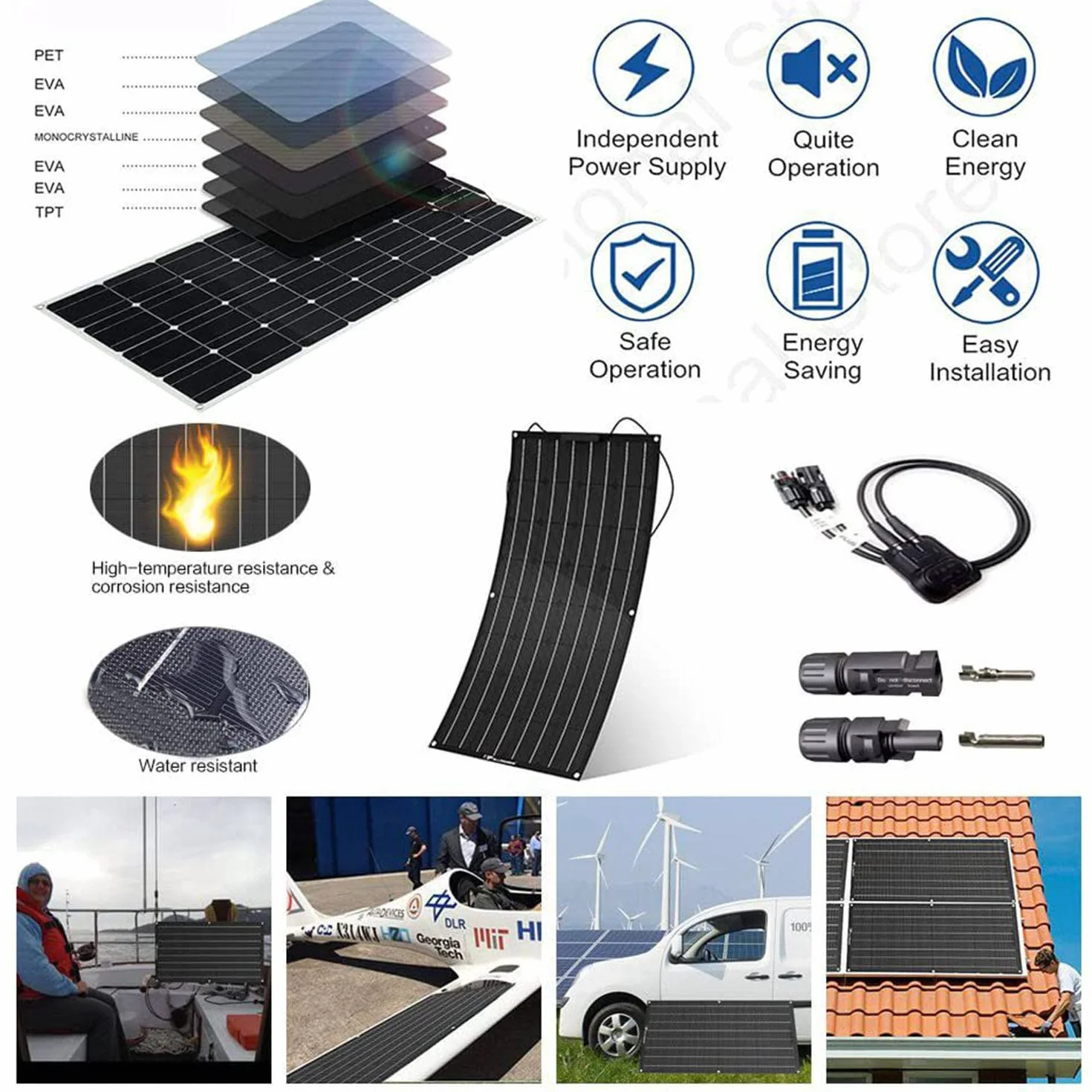Pannello Solare Flessibile 800 W Modulo Fotovoltaico (4 Pezzi da 200 W) Cella Solare Monocristallina con Controller 40 A Uscita USB per Caricare Batterie 5 V/12 V/24 V, per Campeggio, Yacht