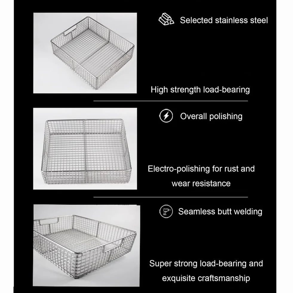 Cestello per disinfezione in acciaio inox, rete rettangolare per sterilizzazione, maglia da 2 cm, ideale per la sterilizzazione degli strumenti, 50 x 30 x 20 cm