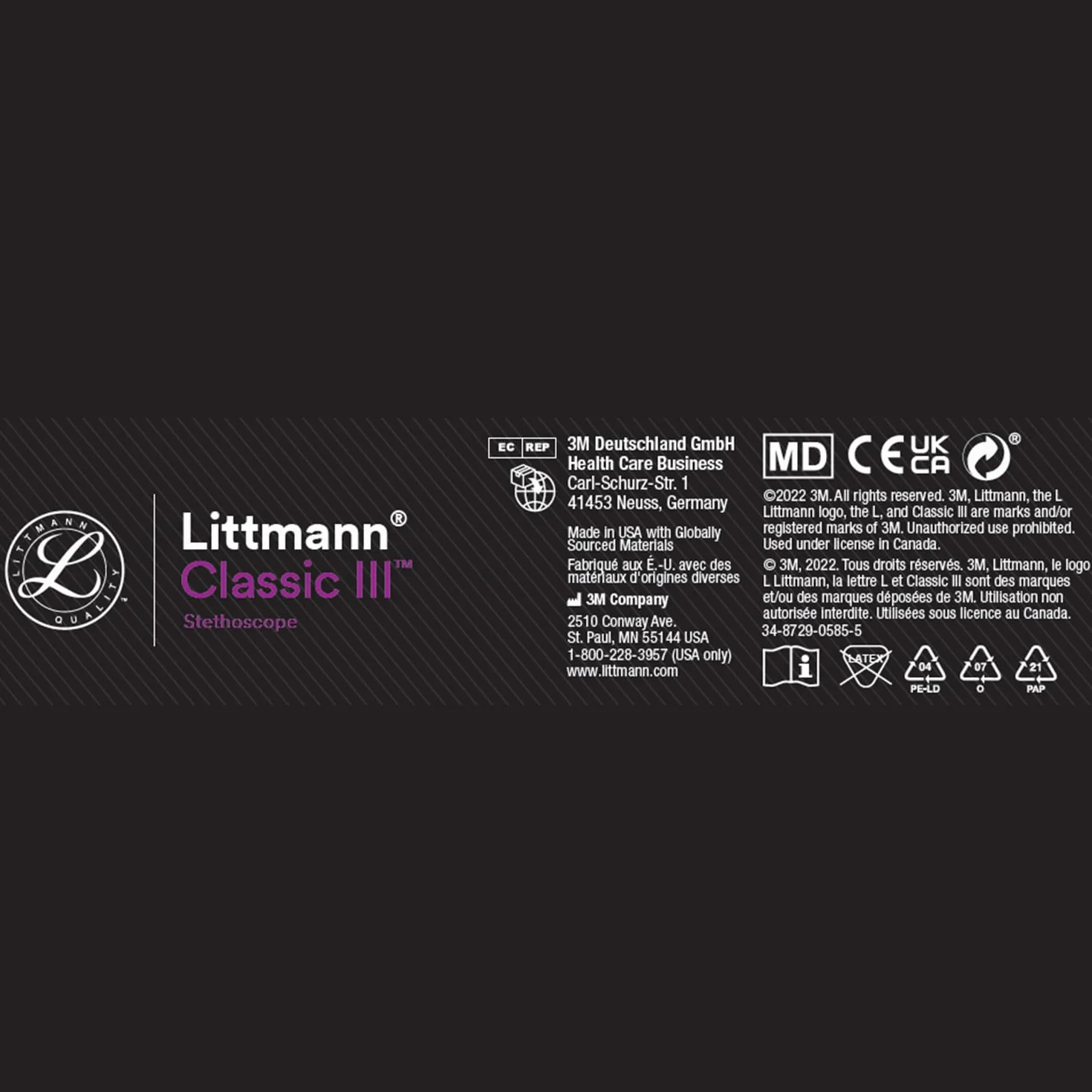3M Littmann Classic III Stetoscopio per monitoraggio, tubo auricolare blu Caraibi, 69 cm