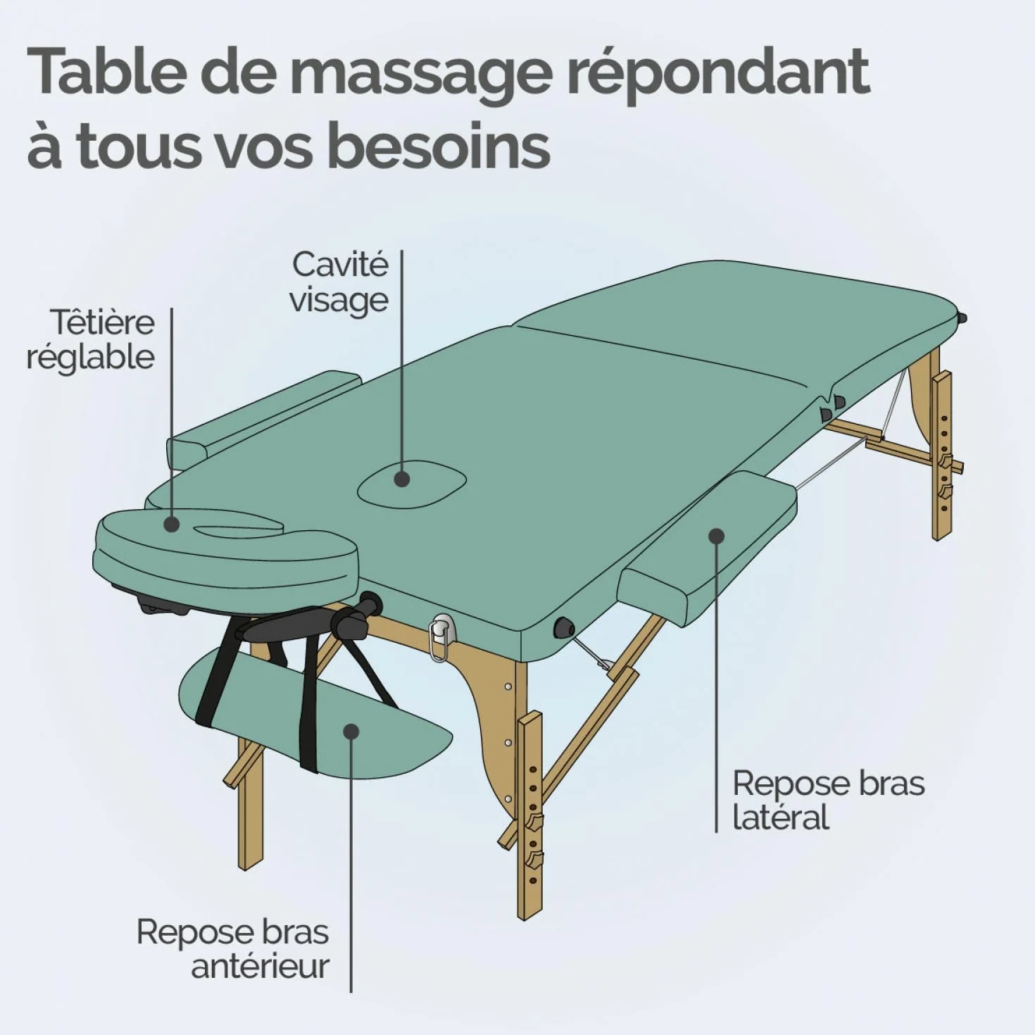 Vivezen - Tavolo, Lettino da massaggio pieghevole a 2 zone in legno con pannello Reiki + Accessori e custodia per il trasporto
