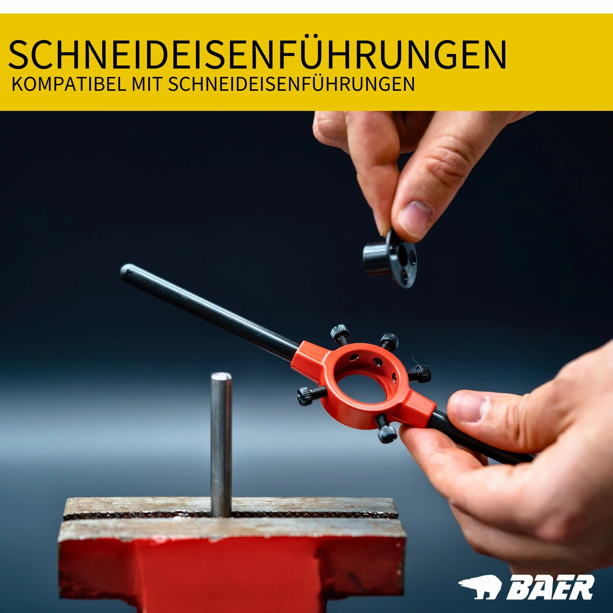 BAER Supporto per filiera 45 x 18 mm Pro, M 16 – 20, BSW 5/8 – 13/16 – DIN 225, supporto per filiere – Filettatura esterna