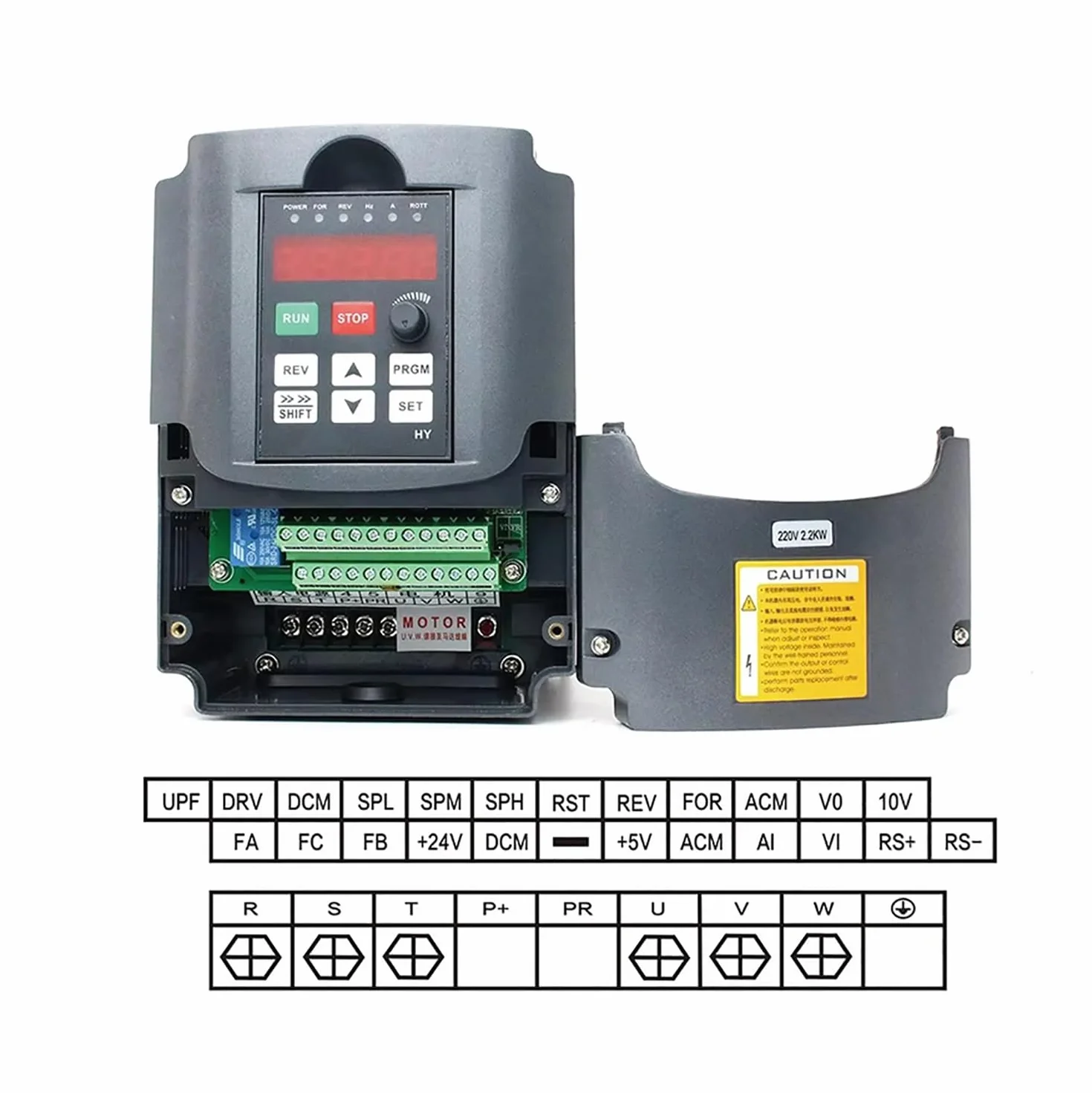 RATTMMOTOR 2.2 KW, 220 V, trasmissione a frequenza variabile, inverter VFD, 3 fasi, 2200 W, con cavo di prolunga da 2 m, regolabile per controllo della velocità del motore a mandrino