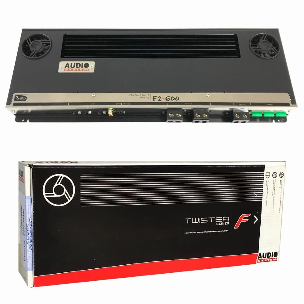 KIT SET PER AUDIO SYSTEM F2-600, 1 amplificatore stereo 2 canali classe ab 2 x 460 watt rms a 2 ohm, 3000 watt max, spl, cofano, auto, 1 pezzo