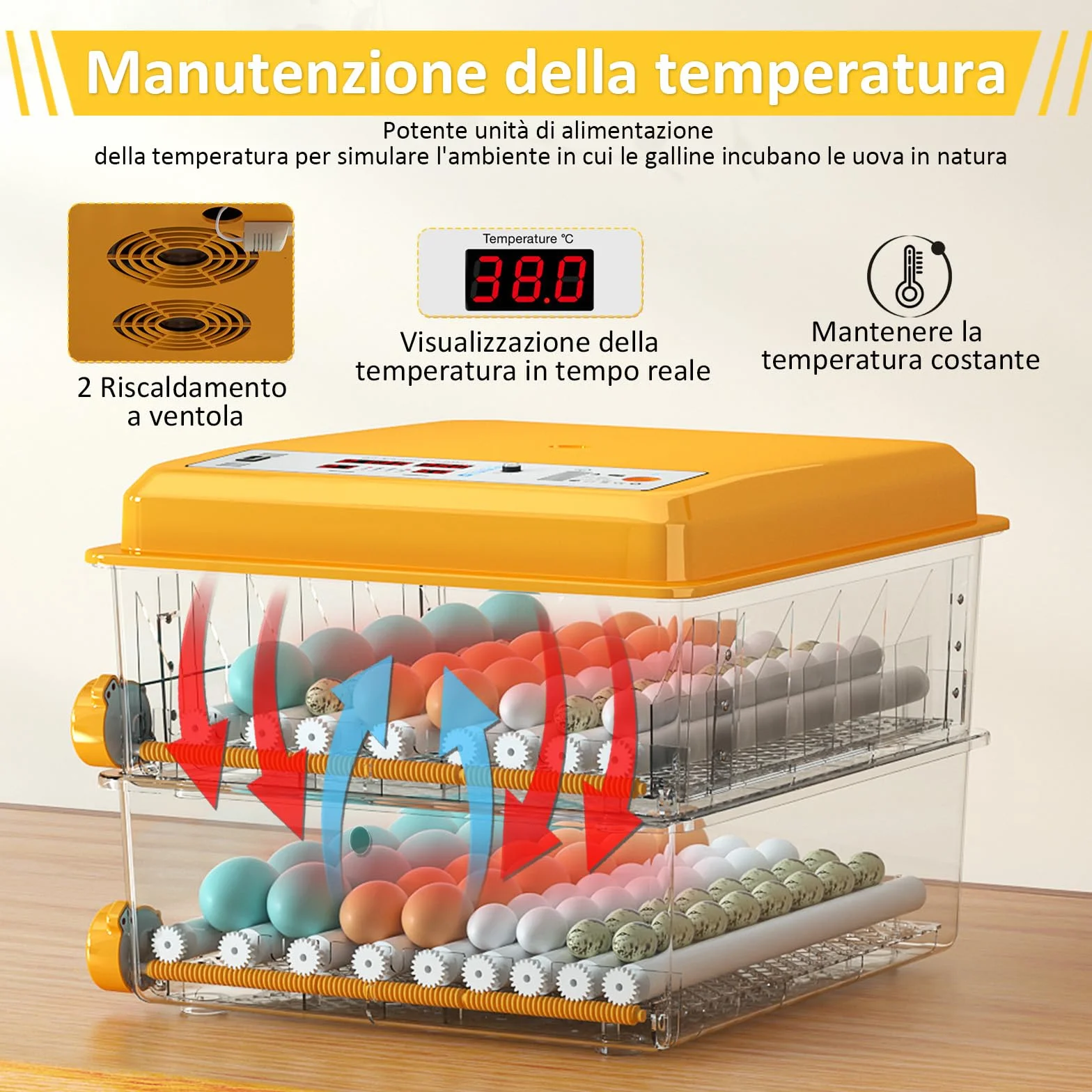 Incubatrice per Uova Automatica, Incubatrice per 120 Uova, Rotazione Automatica, Monitoraggio dell'umidità, Controllo Temperatura, 5 Modalità di Incubazione Automatica, Giorni d'incubazione