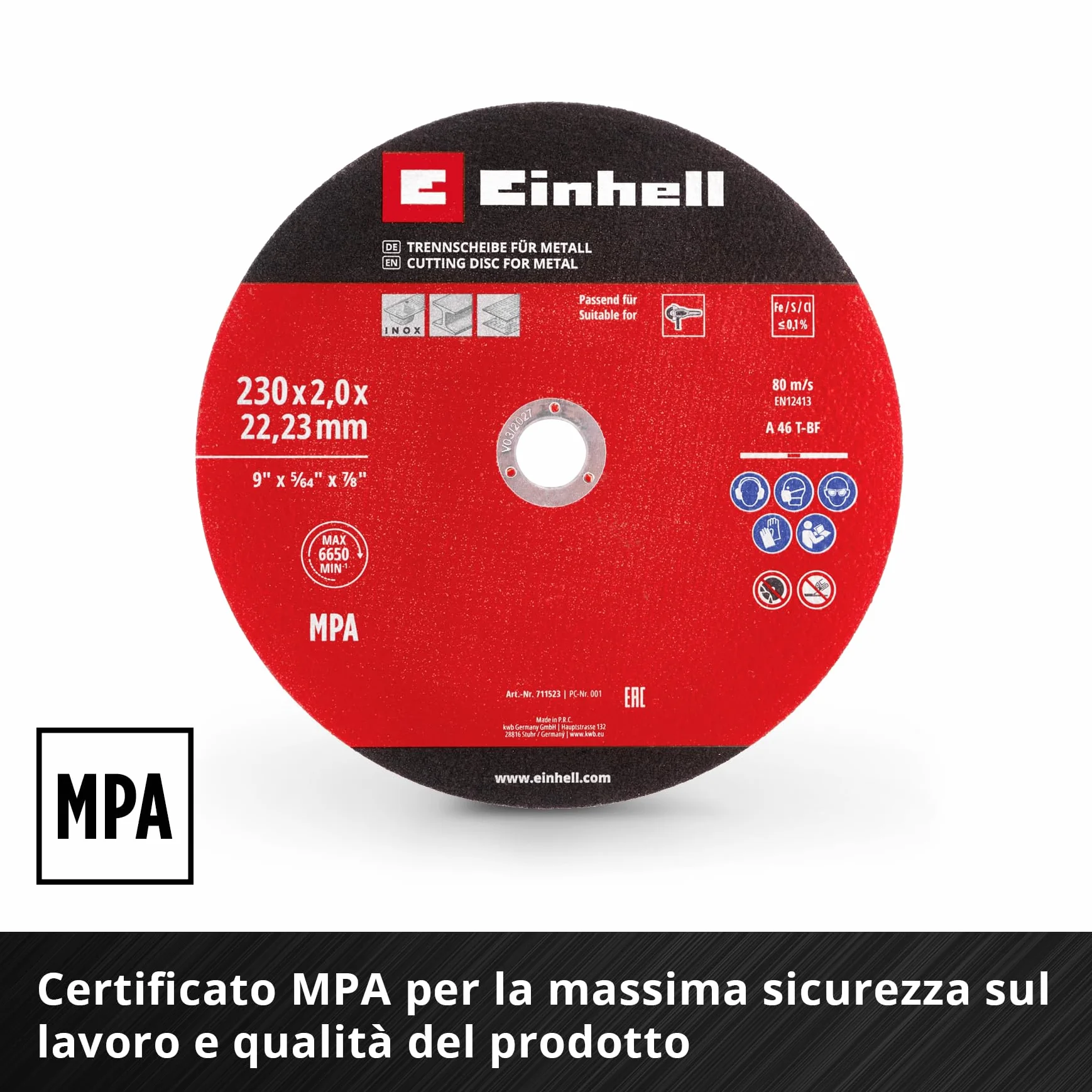 Originale Einhell Set di 3 pezzi di dischi da taglio sottili per metallo, Ø 230 mm (spessore 2 mm, certificato MPA, lunga durata, tagli precisi e a bassa sbavatura, per smerigliatrici angolari)