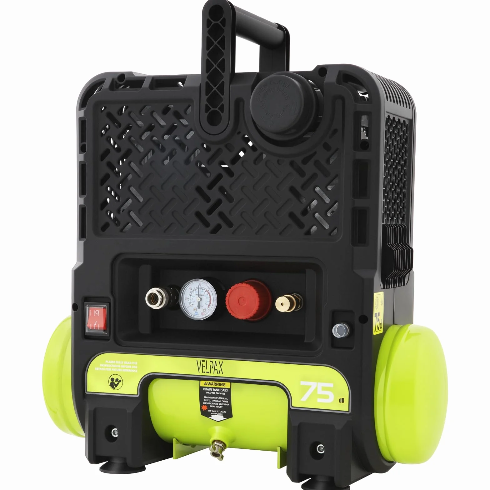 6L Compressore d'Aria Murale con avvolgitubo Oil-Free, Rumorosità 75db, DbPressione massima 8 bar, Flusso aria 7 bar, Compressore da parete Senza olio, montaggio a salvaspazio