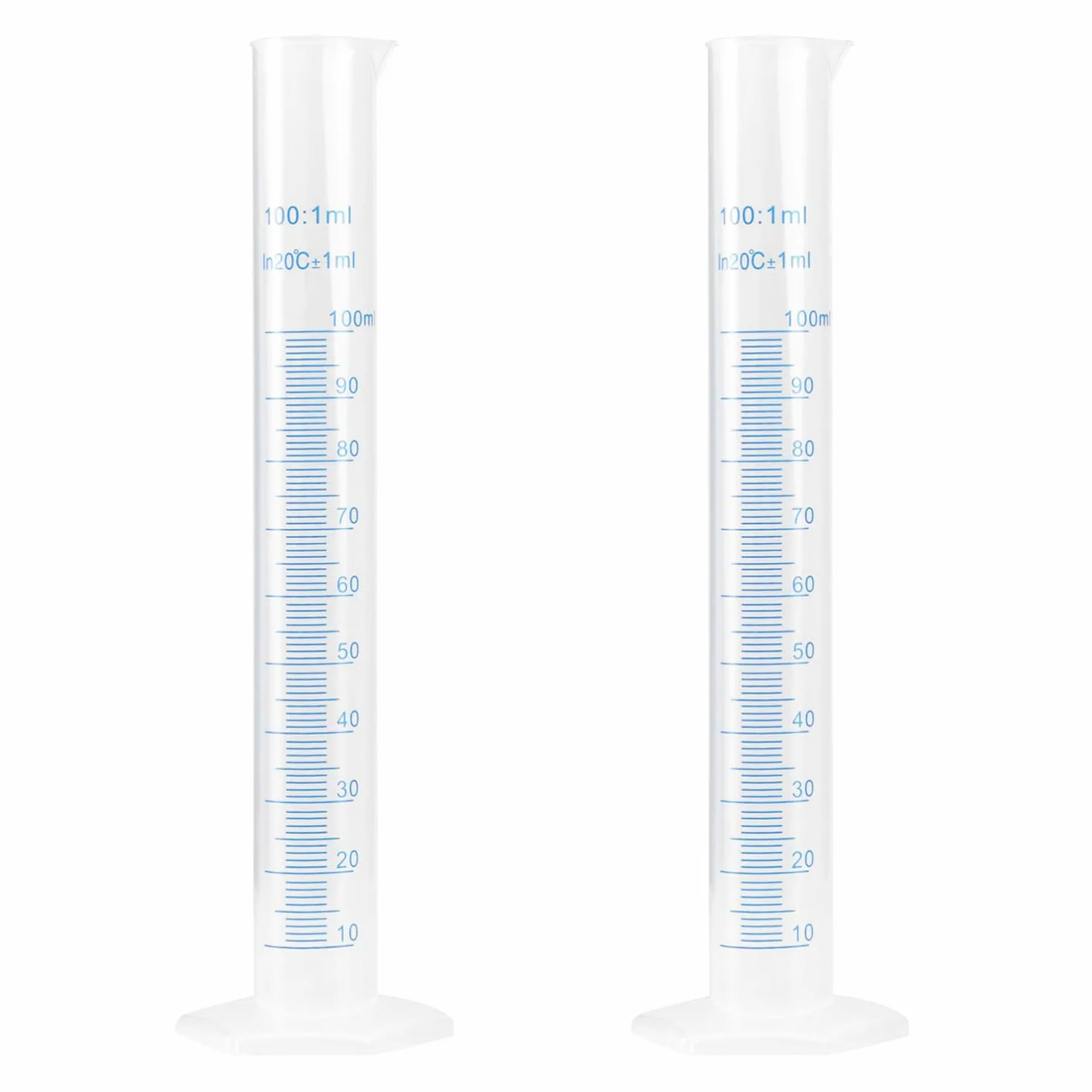 Set di 2 Cilindri Graduati in Plastica,Cilindro Graduato,Cilindri graduati in plastica,Cilindri Graduati Trasparenti,per La Graduazione del Liquido,Laboratorio, Chimica,100 ml