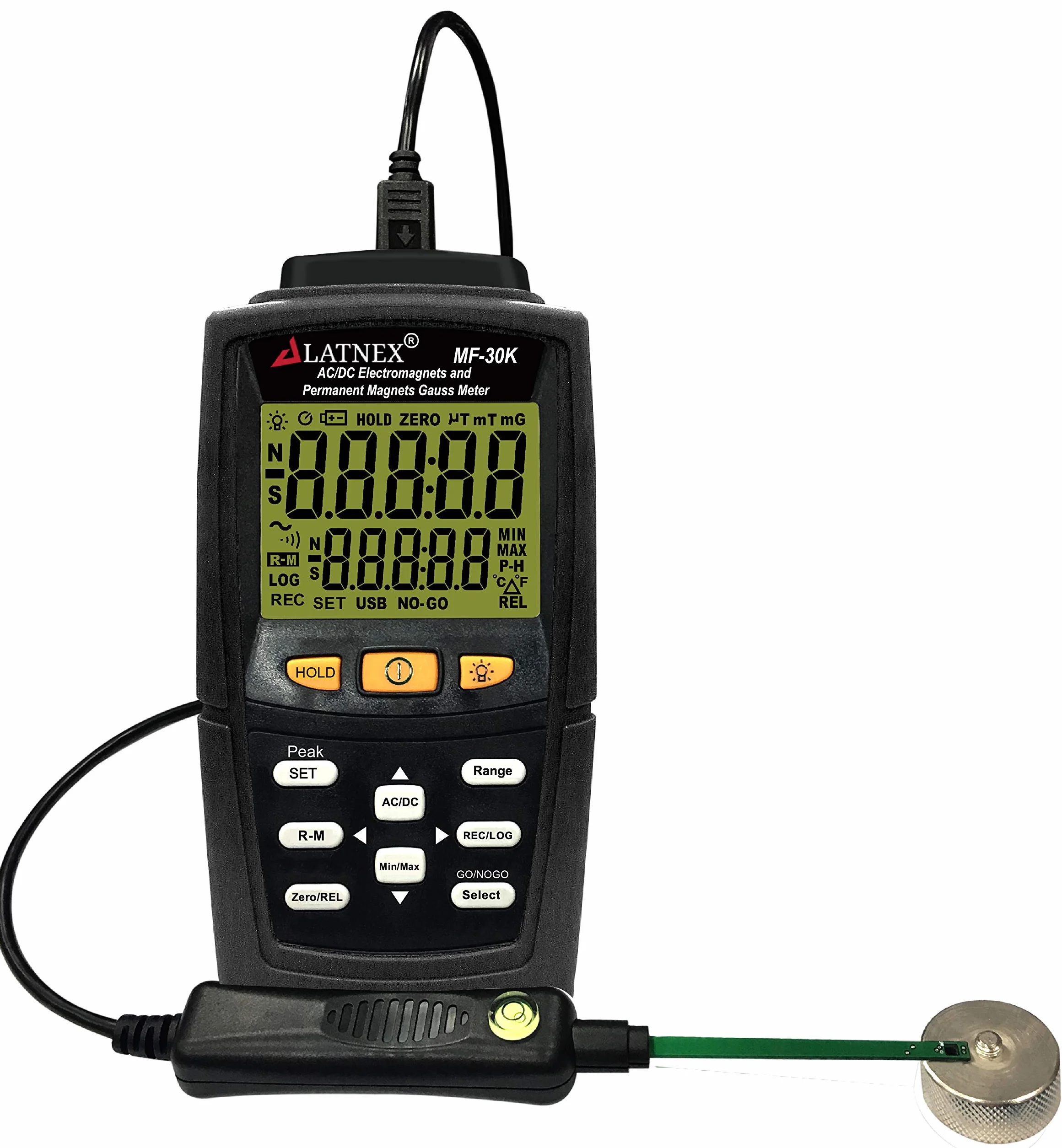 MF-30K AC/DC Gauss Meter con certificato, misura campi magnetici Forza e Palo (magnete residuo, permanente) Misurazione del livello di campi elettromagnetici ad alta CA integrata (<15000G/Milli Tesla)