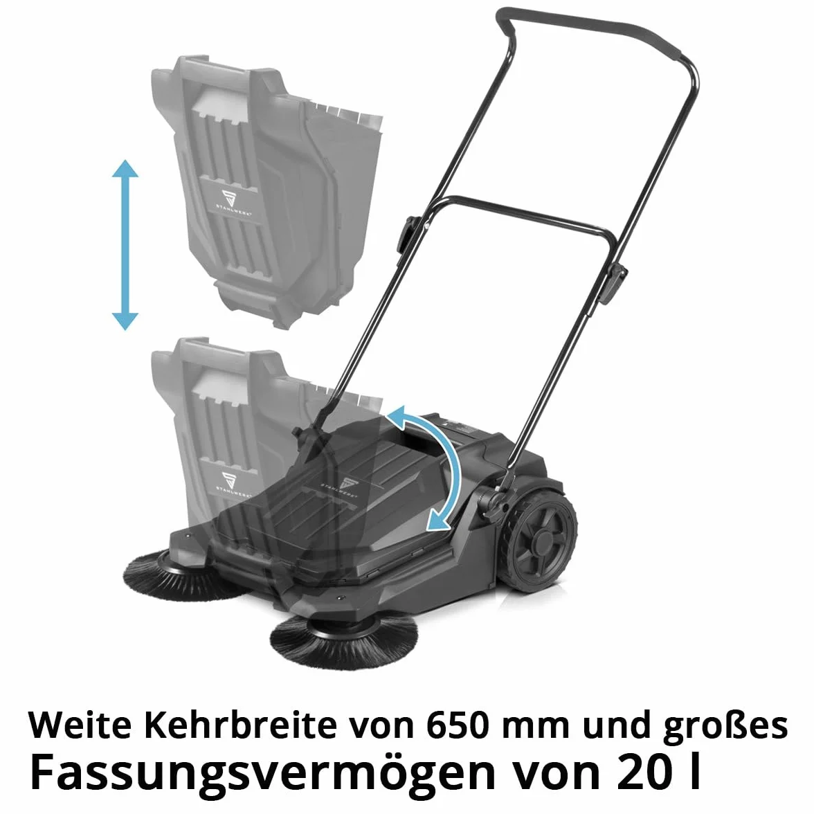 STAHLWERK Spazzatrice SL-20 ST con larghezza di 650 mm e capacità di 20 l, spazzatrice manuale a terra | Spazzatrice manuale con 2 spazzole