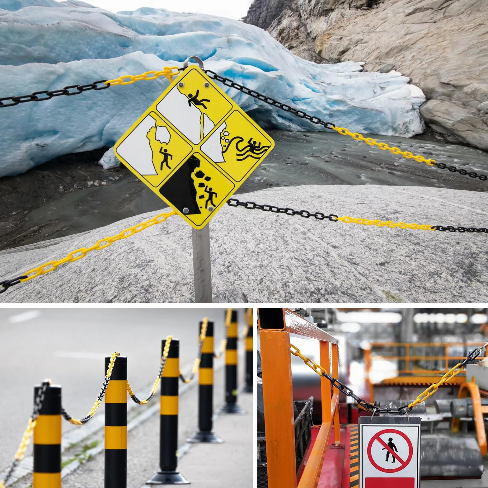 Catena Barriera Plastica 10mx6mm, Catena di Avvertimento Alta Visibilità, Catene Barriere Sicurezza Catene Plastica per Parcheggio Controllo della Folla Traffico (Nero e Giallo)