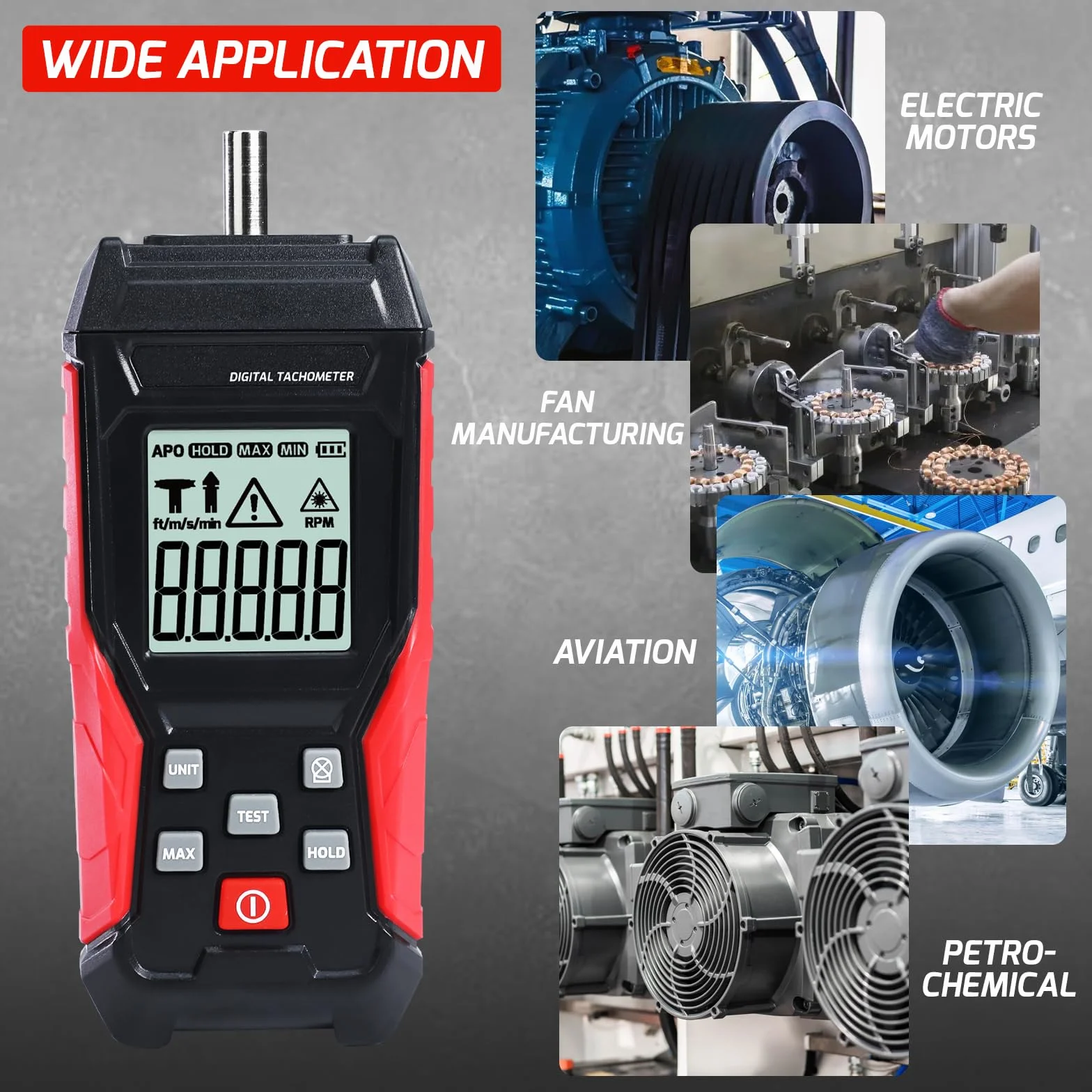 Tachimetro Digitale 2-in-1 con Sensore Laser a Non Contatto (3~99999 RPM) e Modalità a Contatto (3~19999 RPM) - Misuratore di Giri Professionale con Funzioni MAX/MIN/HOLD, Portatile per Motori Auto
