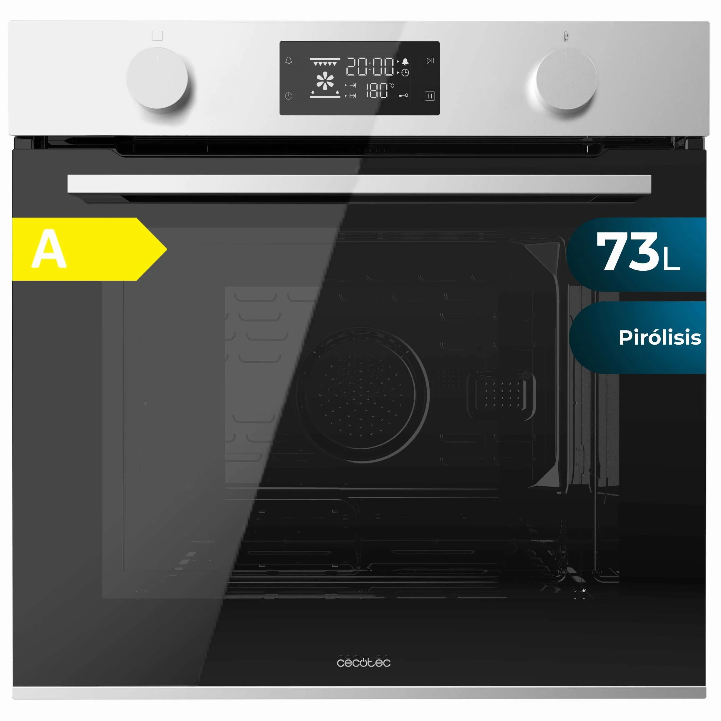 Cecotec Forno da Incasso Multifunzione Pirolitico Bolero Hexa P526000 Line A. 2800W, 73L, 9 funzioni: Defrost, Convenzionale, Grill, Pirolisi. Display Touch, Cooling Fan, Porta Vetro, Classe A
