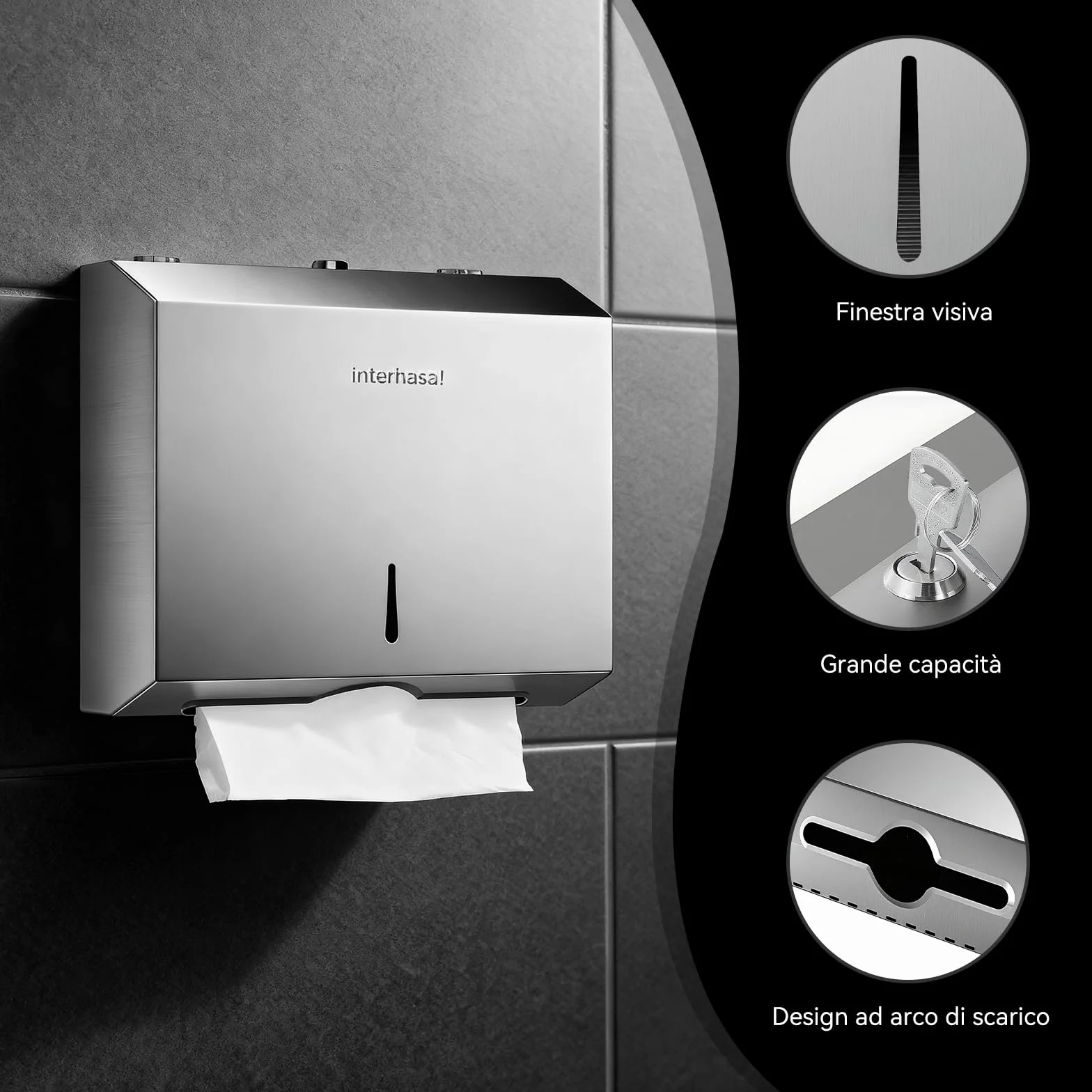 Dispenser Carta Asciugamani da Parete in Acciaio Inox 304 per Bagno, Cucina