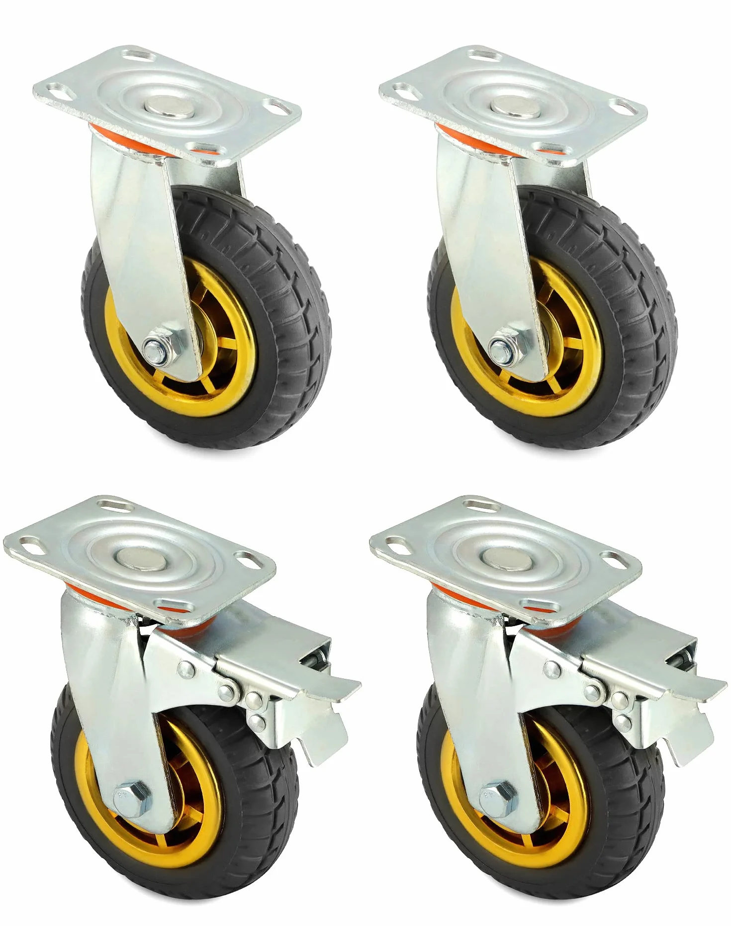 QWORK® 4X Ruote per carichi pesanti 150 mm, Ruote girevoli fino a 250 kg per ruota, per trasporto di mobili e trasporto industriale (2 ruote girevoli + 2 ruote freno)
