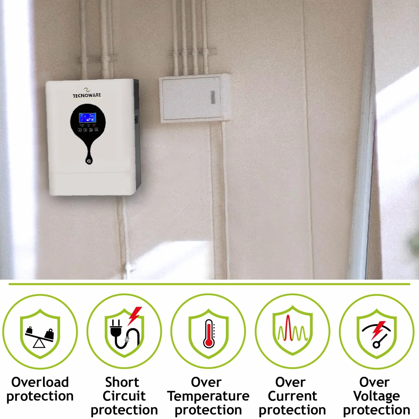 Tecnoware Power Systems - Inverter Ibrido Solare 5500VA, Onda Sinusoidale Pura, MPPT Controller, Caricabatterie Intelligente, Software di Gestione, Alimentazione Continua, Bianco, 5500VA
