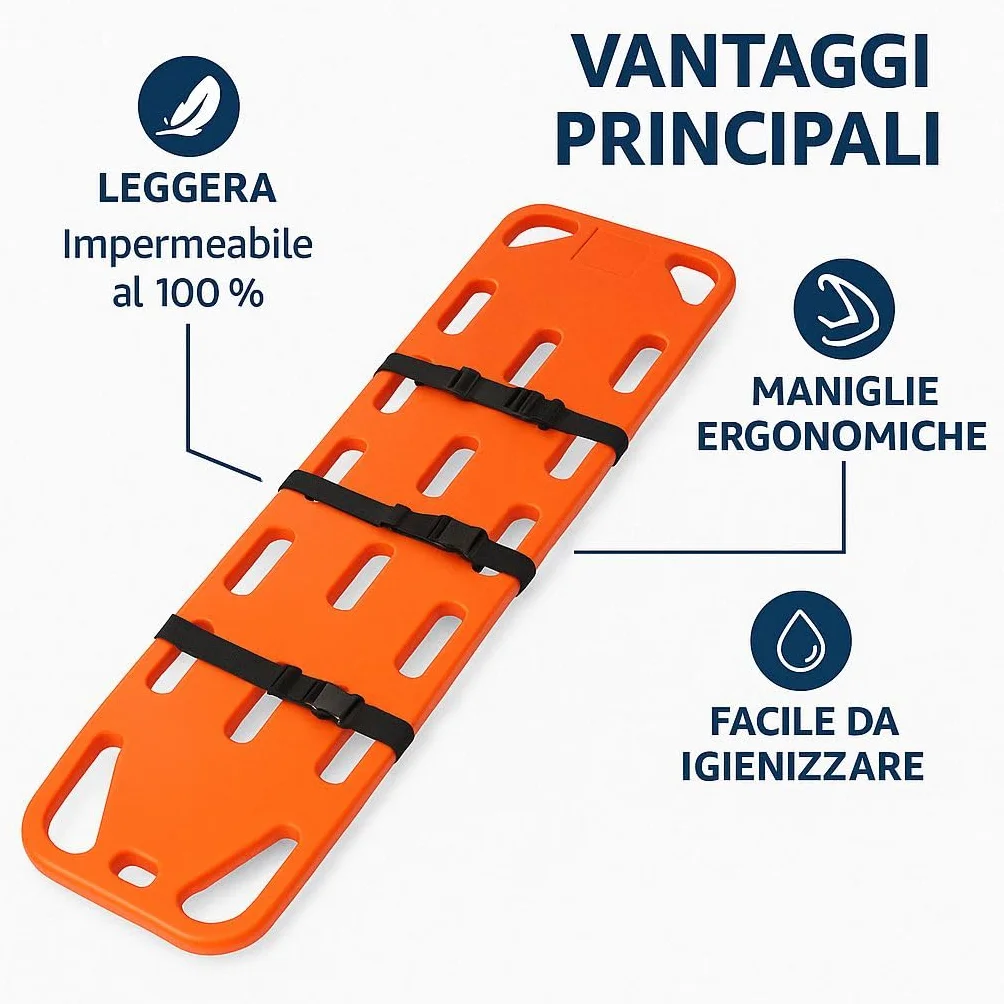 App Life Tavola Spinale Rigida in HDPE per Emergenza – Impermeabile, Galleggiante, per Adulti – Facile da Decontaminare, Compatibile con Immobilizzatori per la Testa, 150 kg Portata (Traforata)